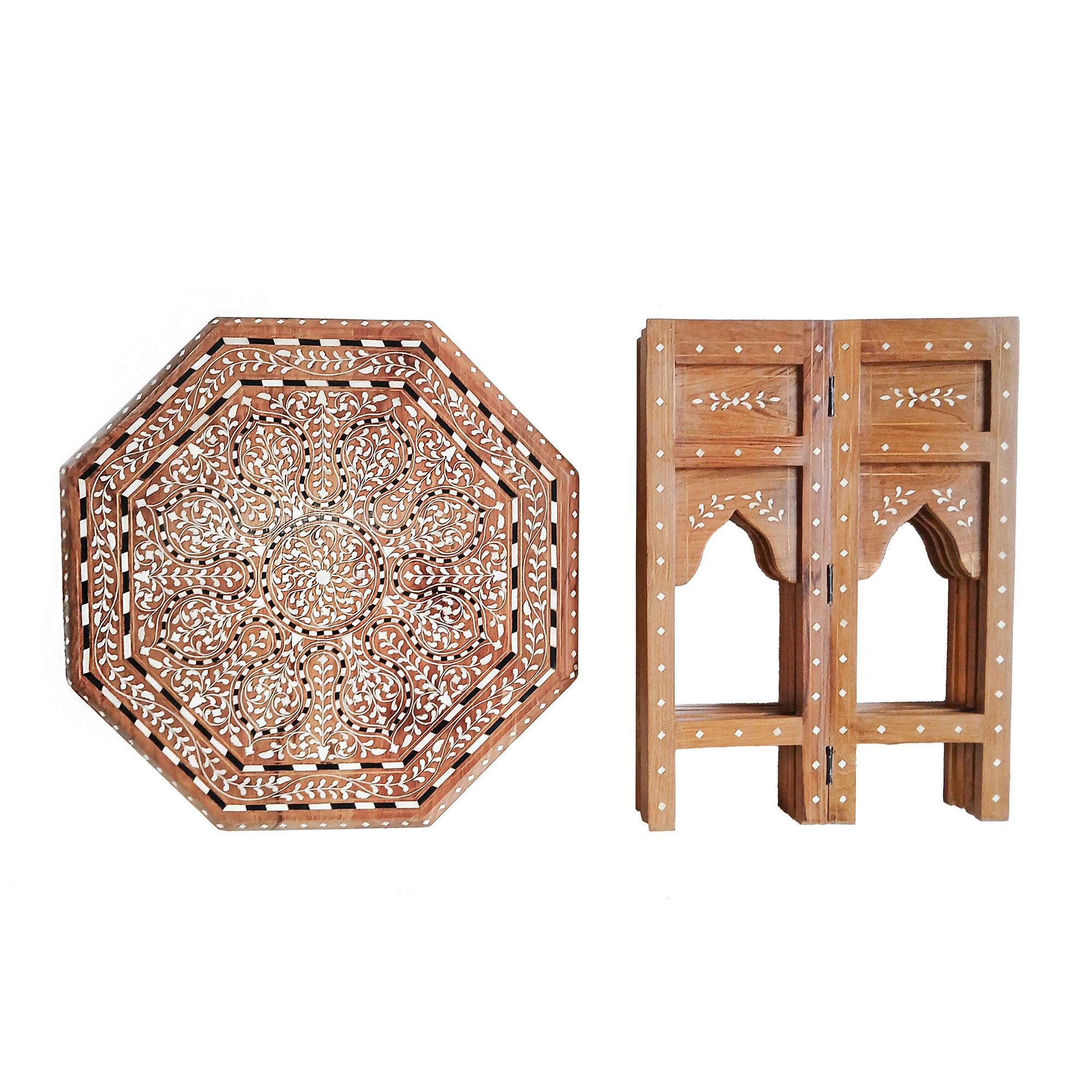Inlaid Teak Octagonal Side Table, India en venta 5