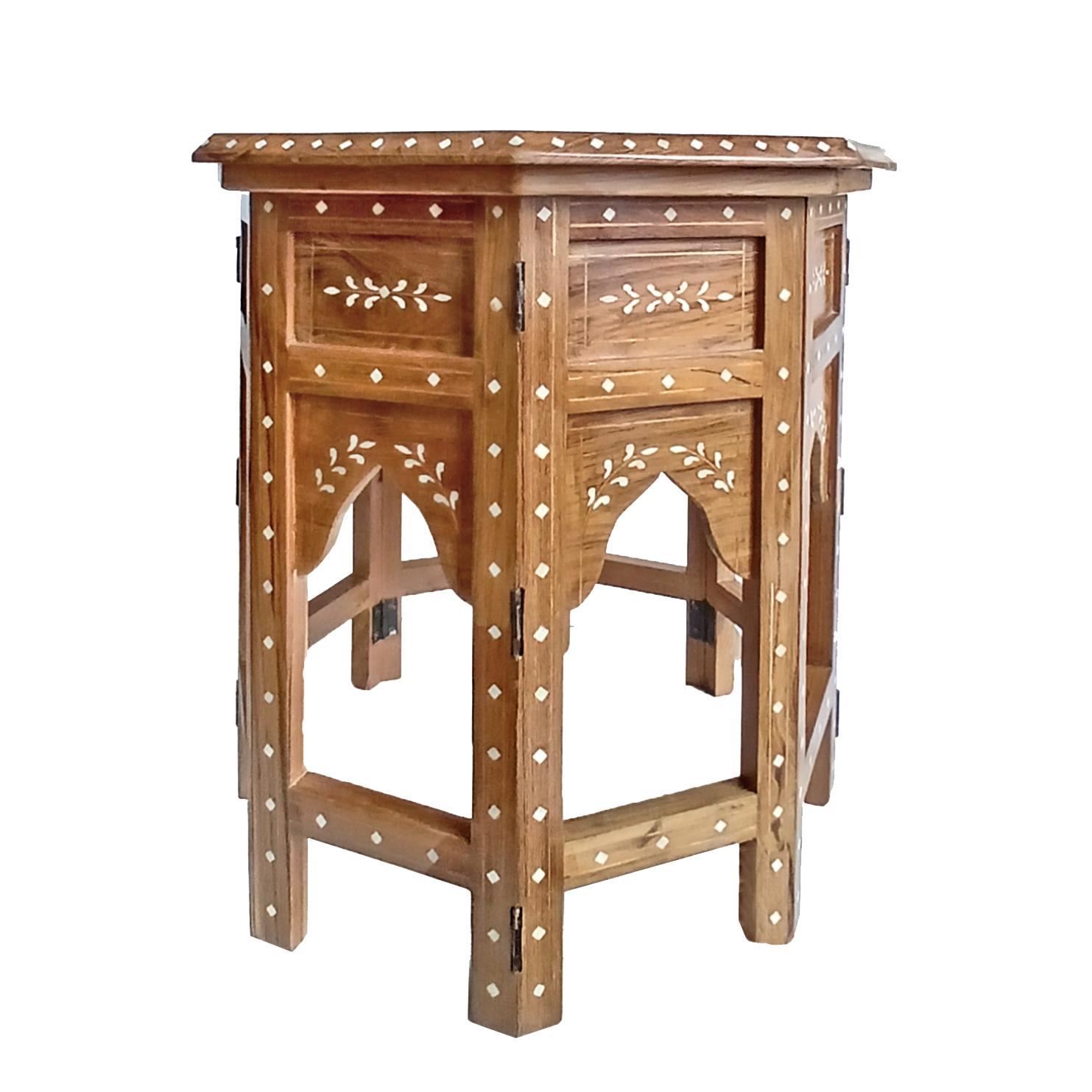 Inlaid Teak Octagonal Side Table, India en venta 7
