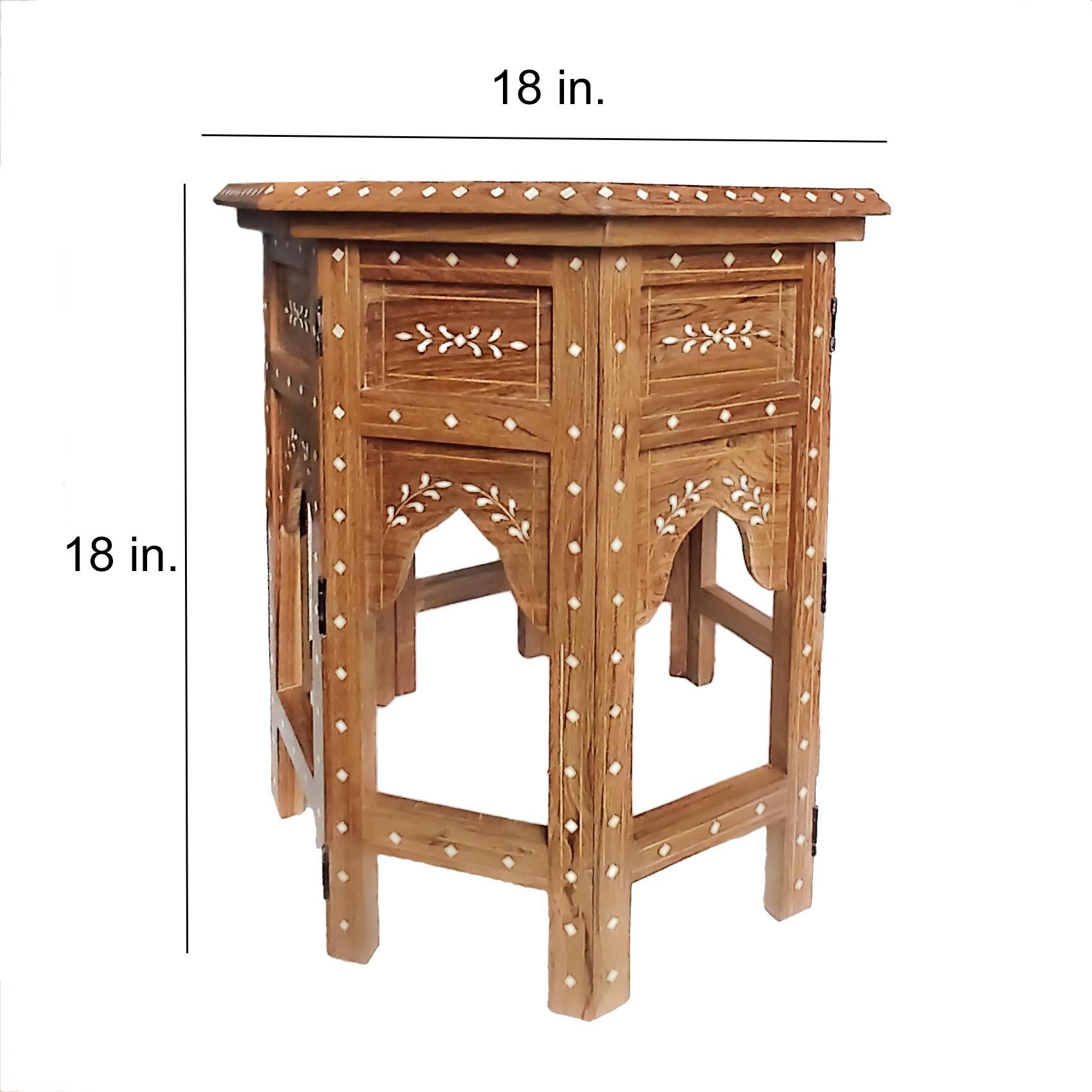 Inlaid Teak Octagonal Side Table, India en venta 8