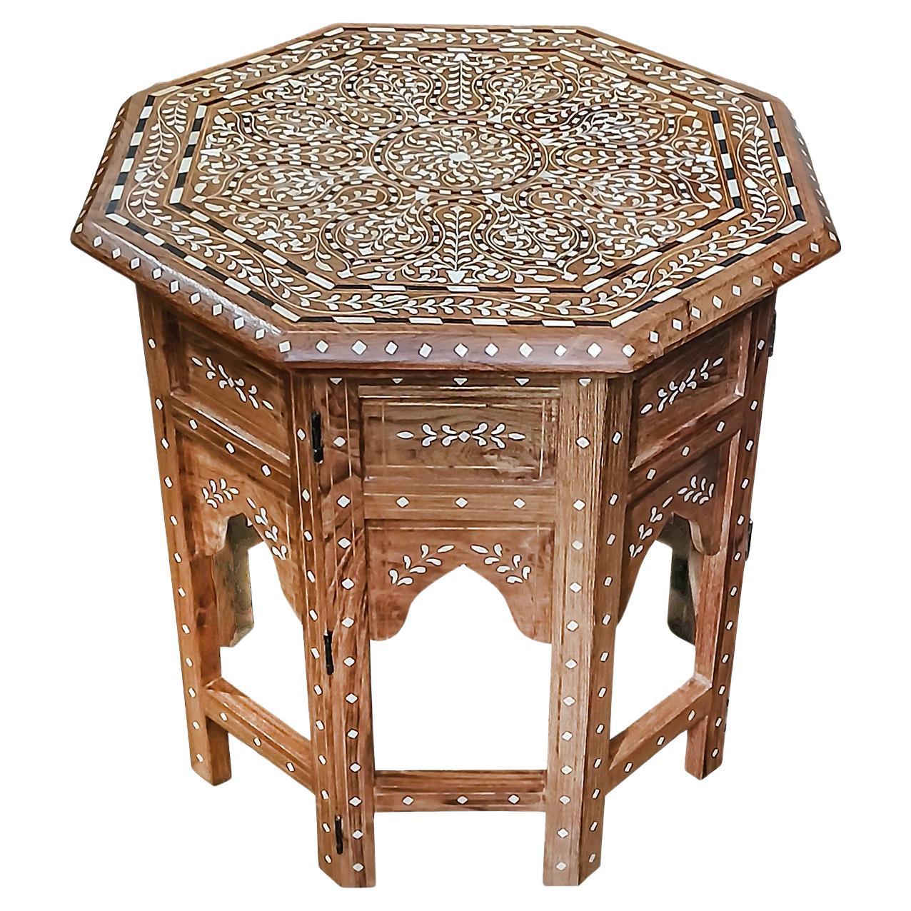 Inlaid Teak Octagonal Side Table, India