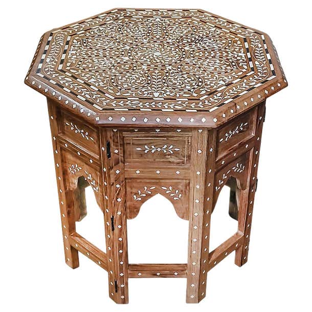 Inlaid Teak Octagonal Side Table, India For Sale at 1stDibs