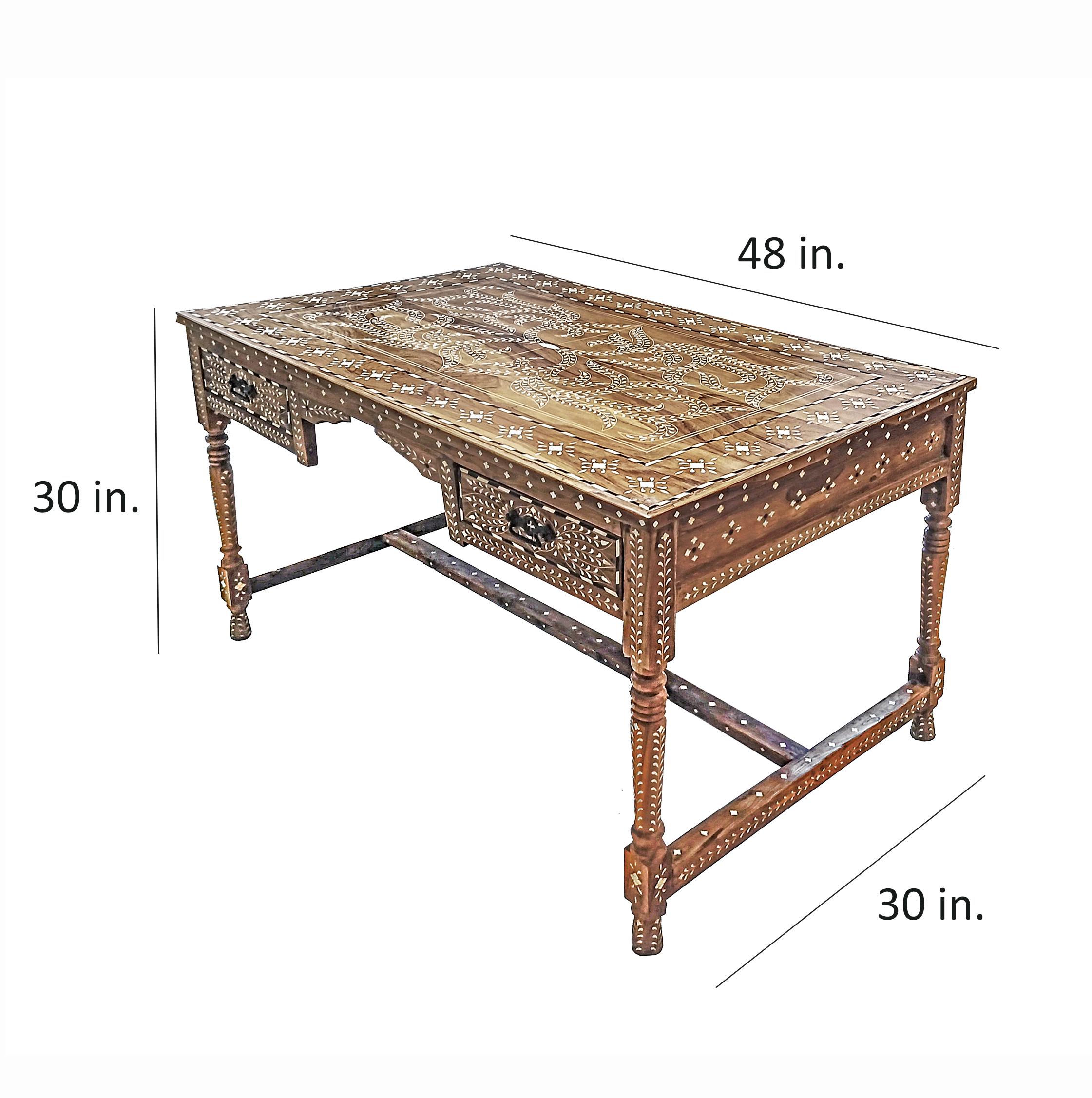 Inlaid Teak Writing Desk from India For Sale 8