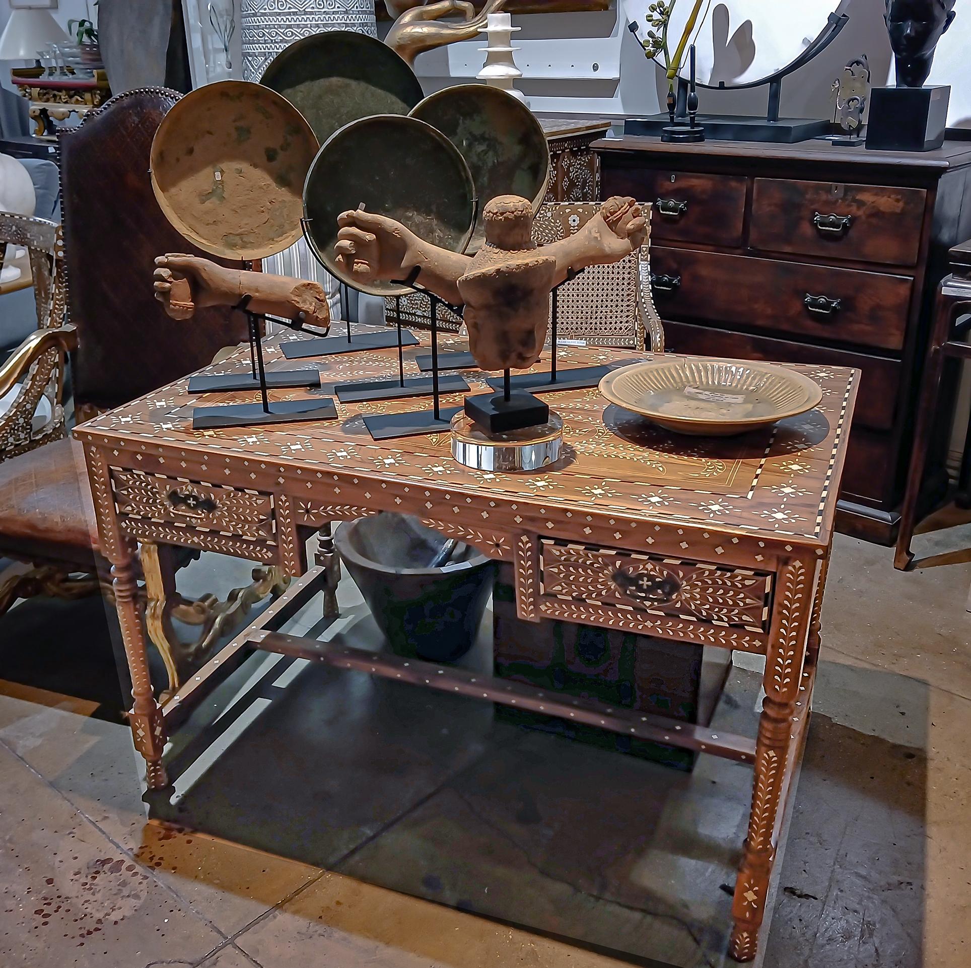 Inlaid Teak Writing Desk from India For Sale 10