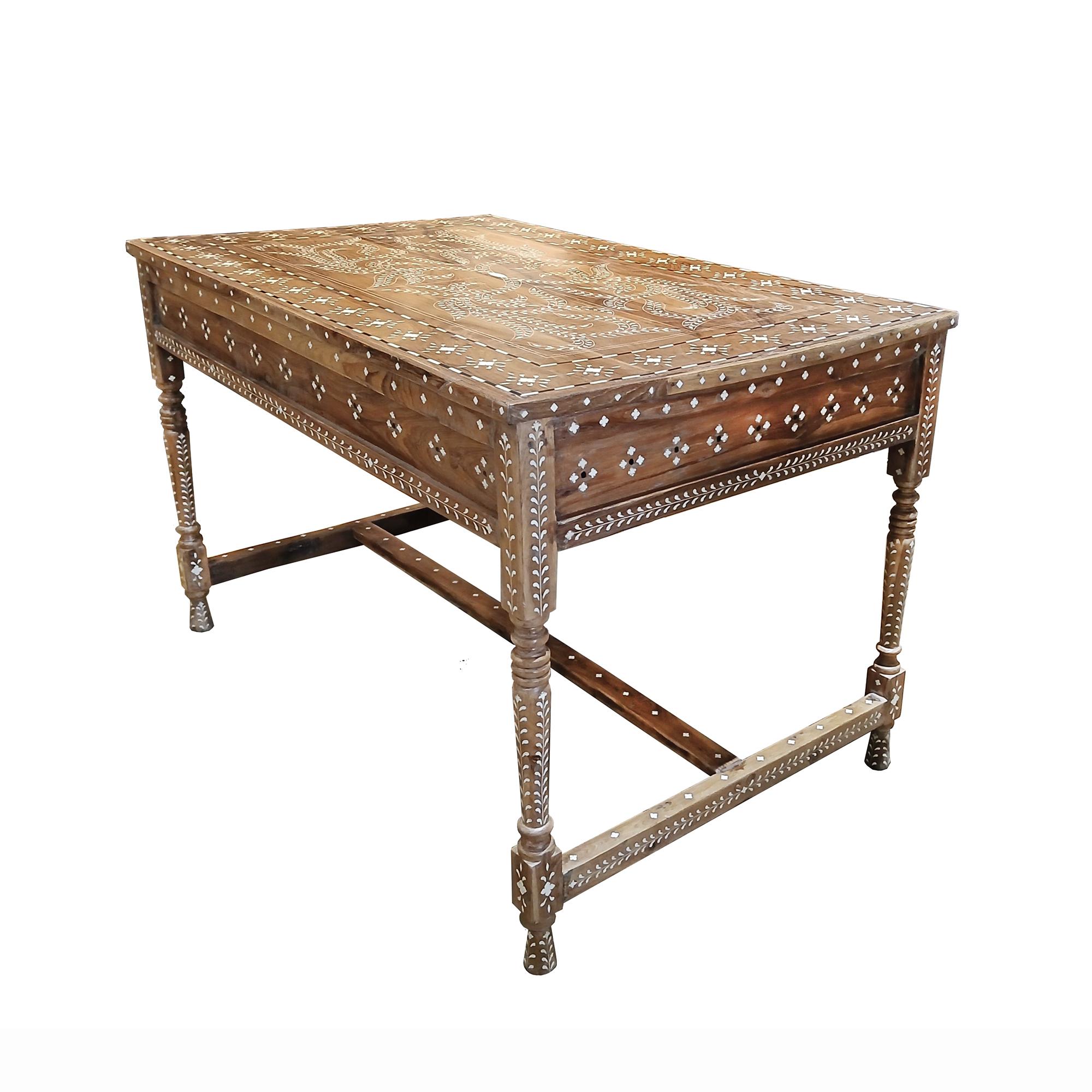 Anglo-Indian Inlaid Teak Writing Desk from India For Sale
