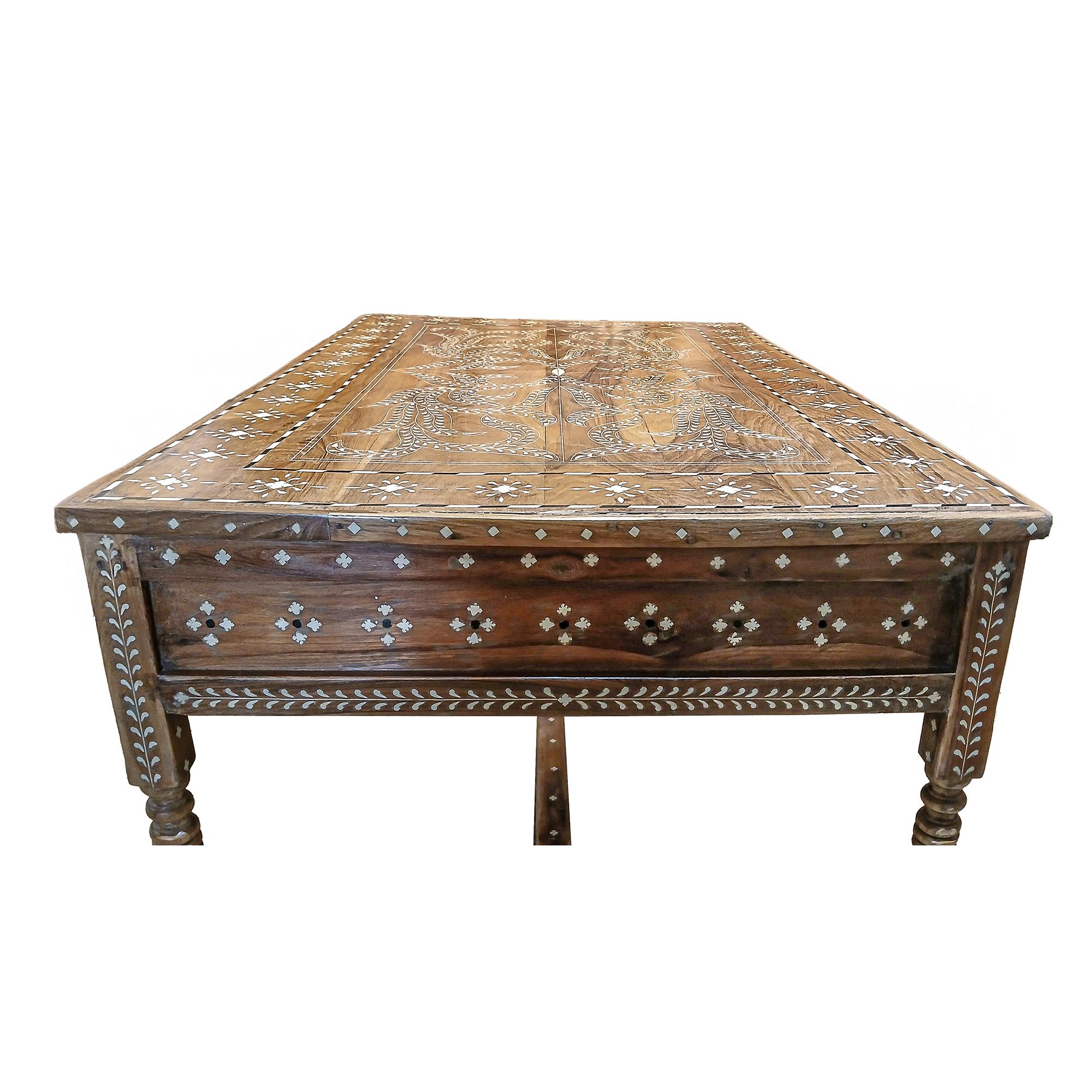 Indian Inlaid Teak Writing Desk from India For Sale