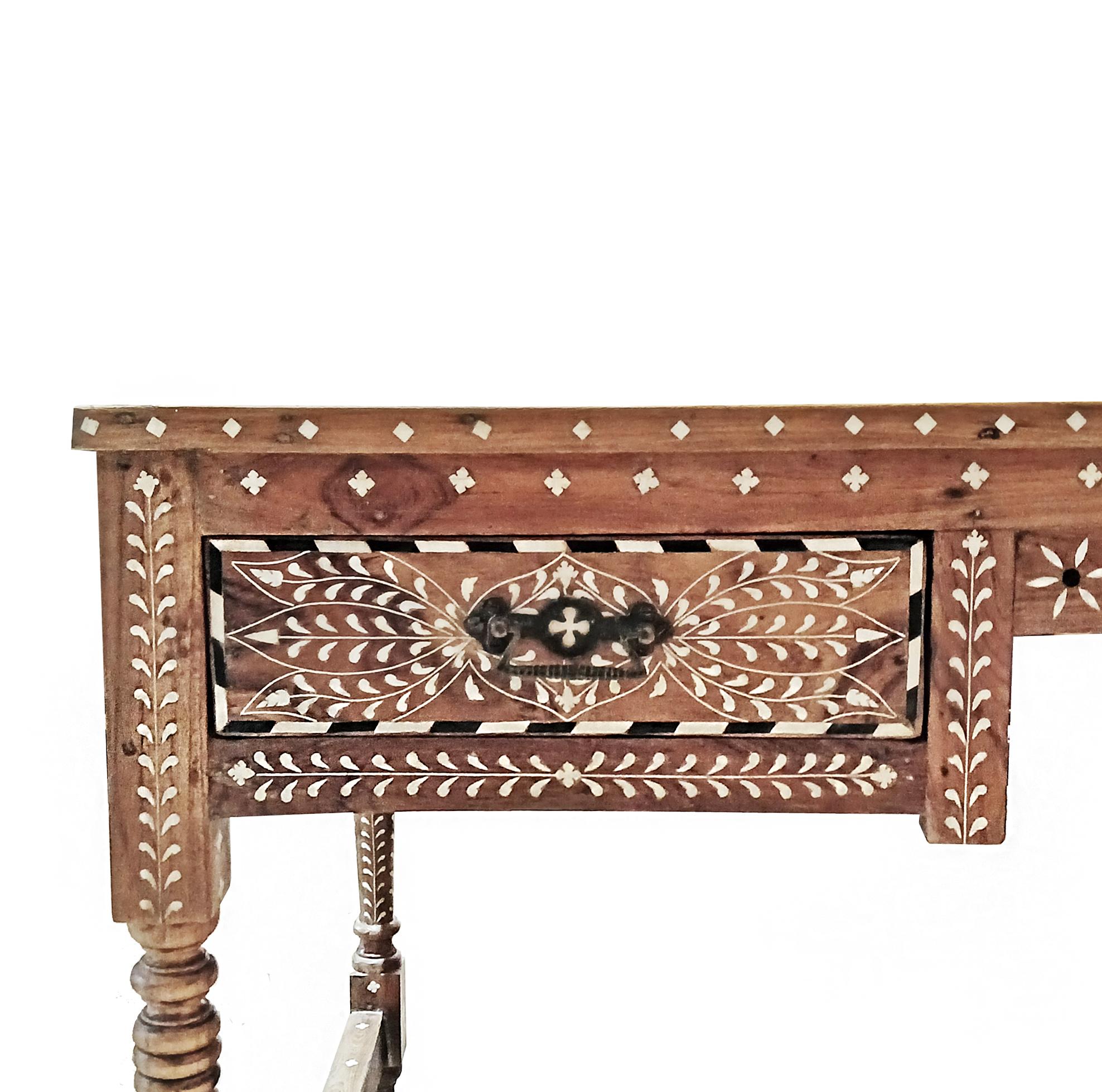 Inlaid Teak Writing Desk from India In Good Condition For Sale In New York, NY