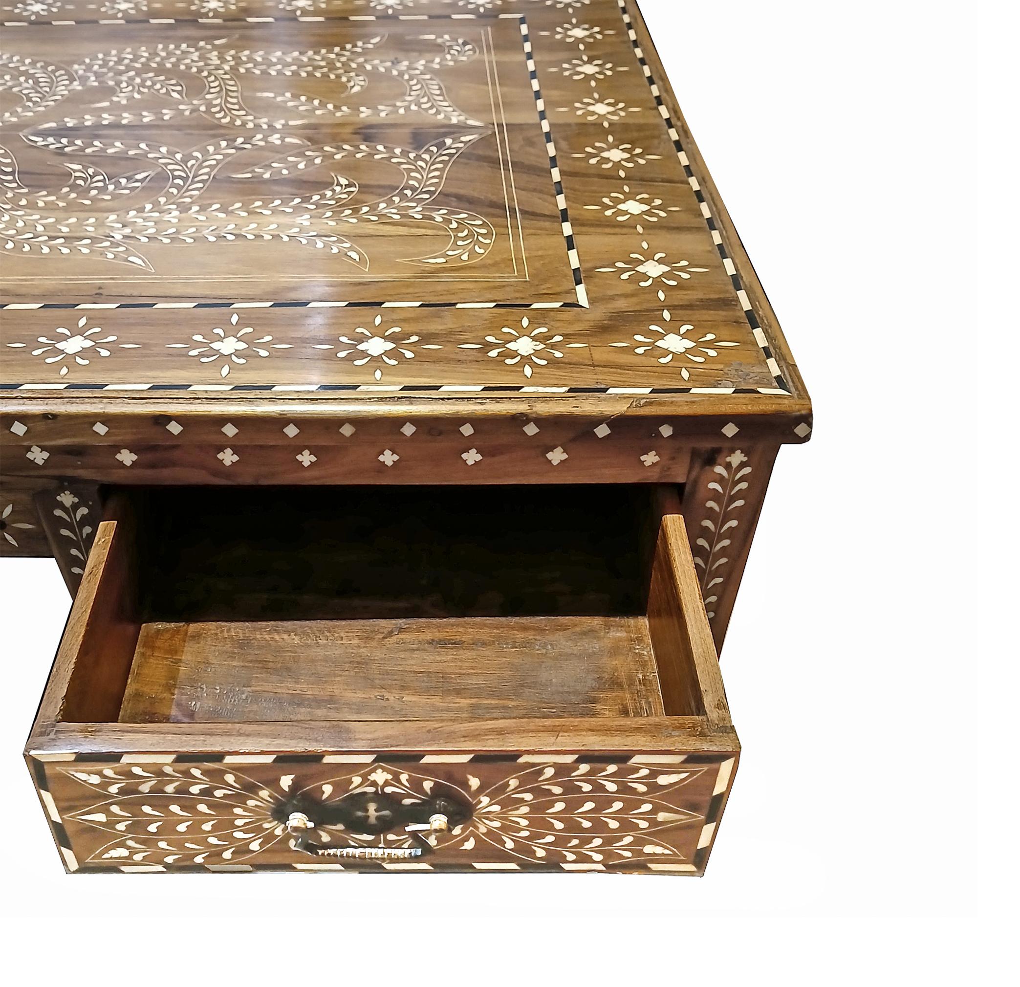 Late 20th Century Inlaid Teak Writing Desk from India For Sale