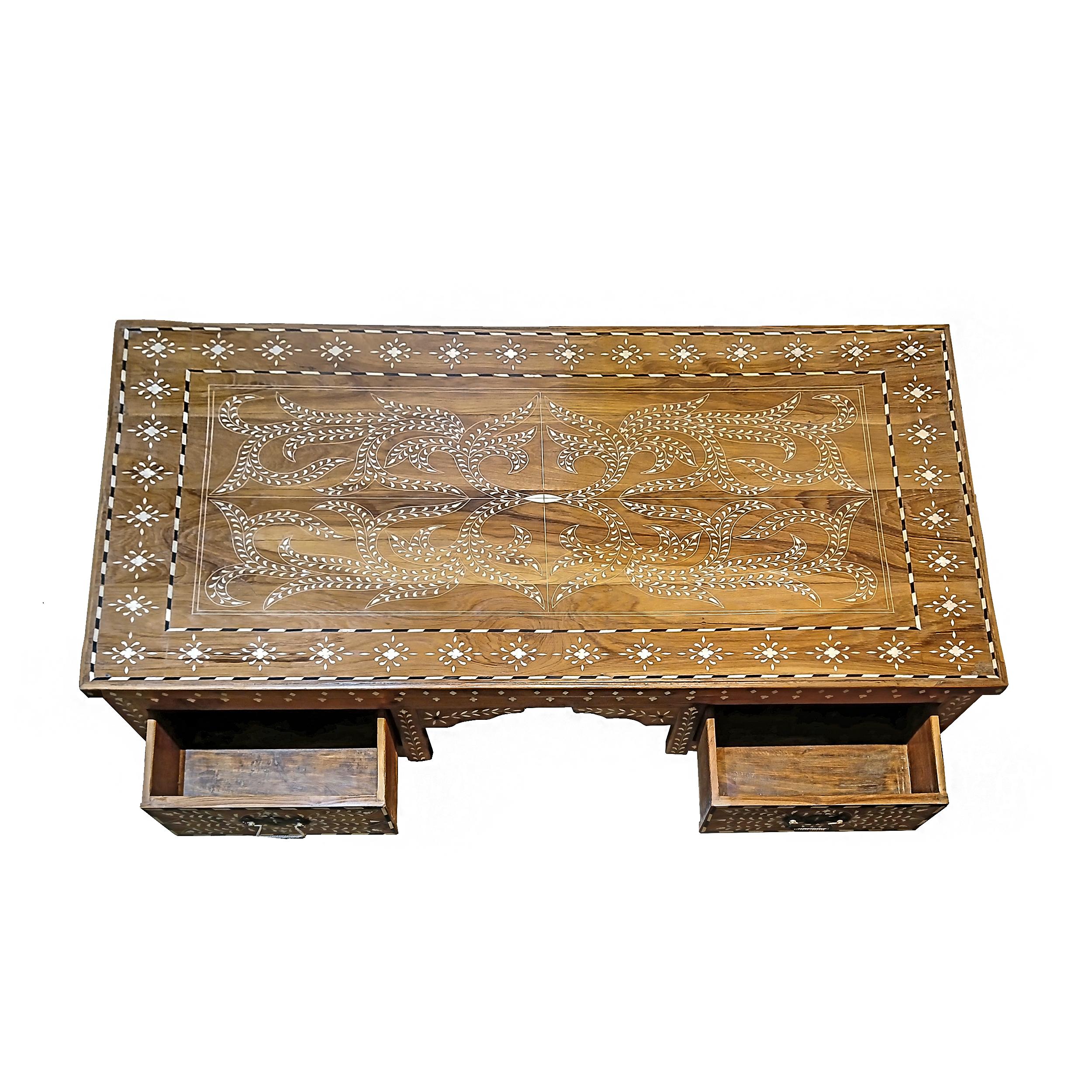 Inlaid Teak Writing Desk from India For Sale 1