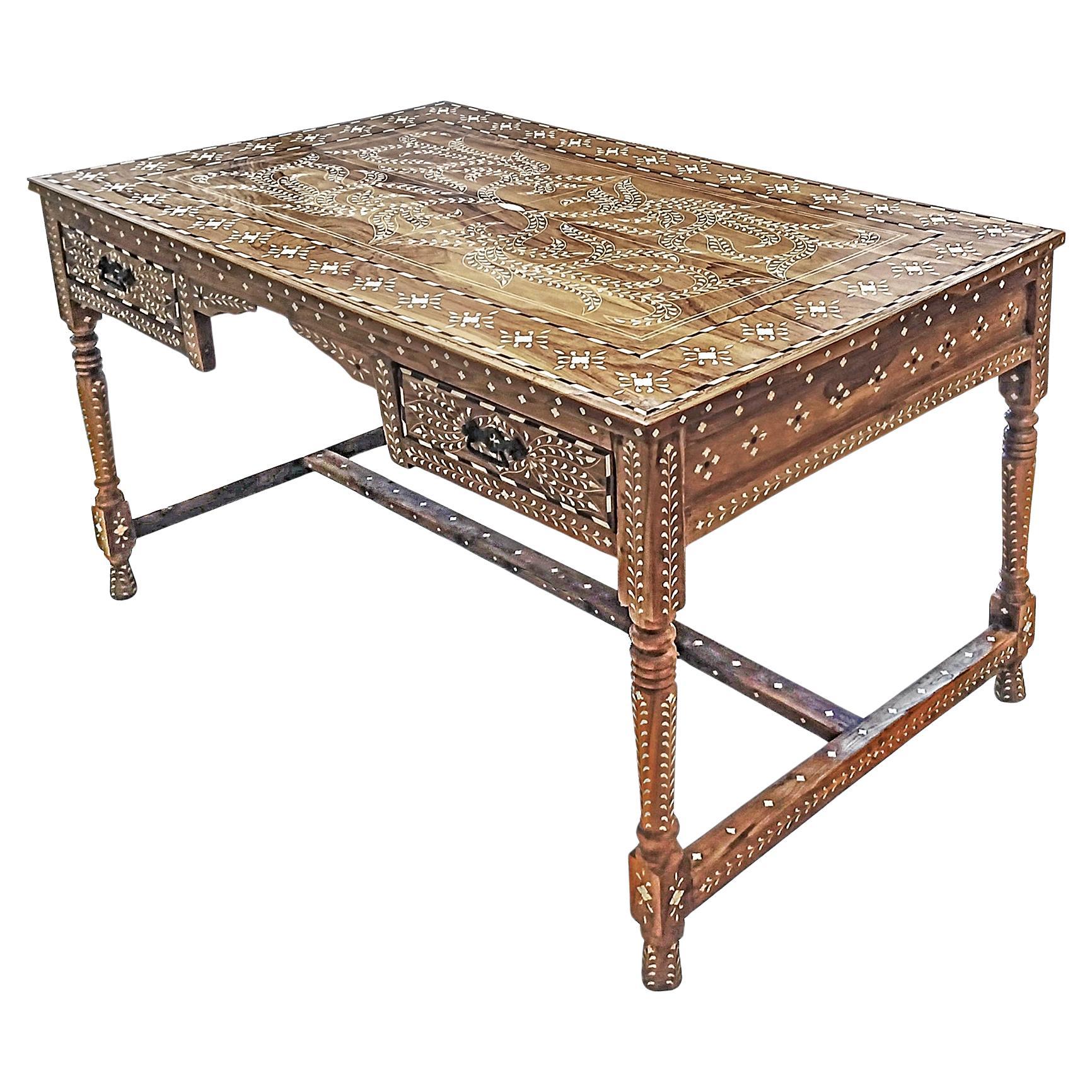 Inlaid Teak Writing Desk from India
