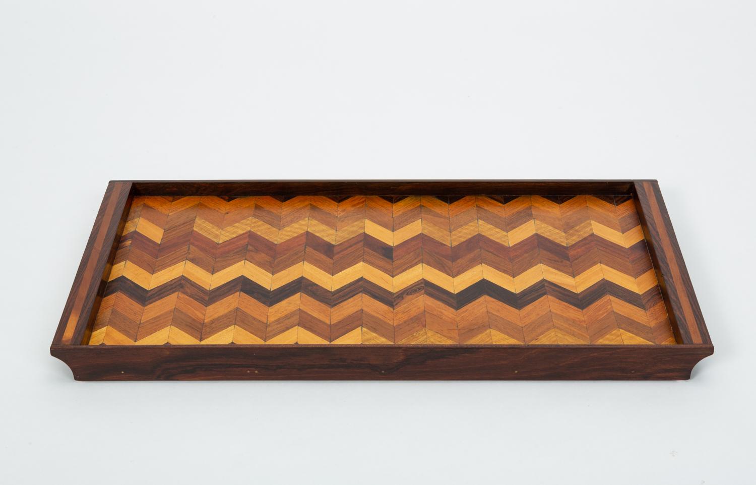 Mid-Century Modern Inlaid Tray with Chevron Pattern by Don Shoemaker for Senal
