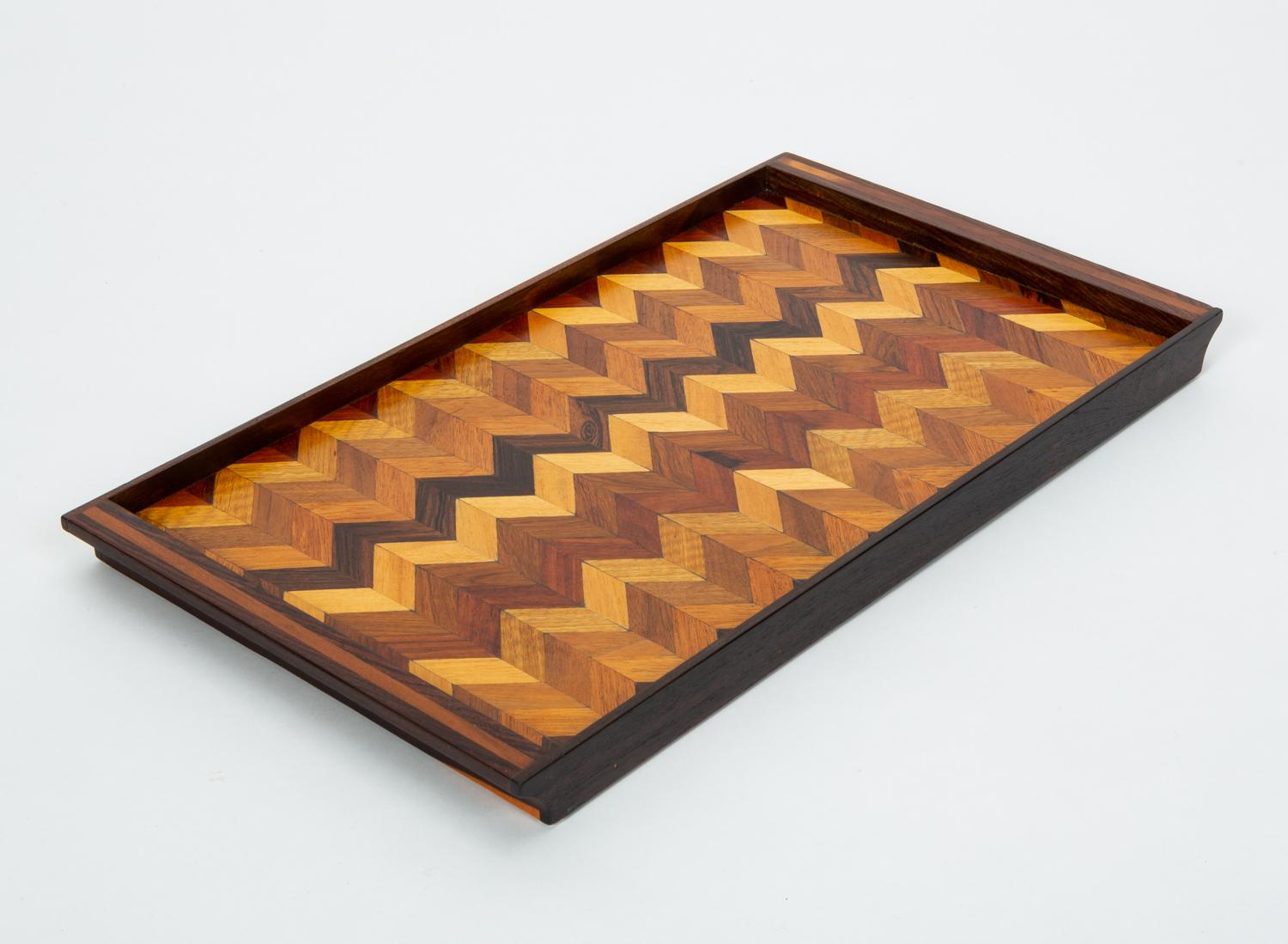 Marquetry Inlaid Tray with Chevron Pattern by Don Shoemaker for Senal