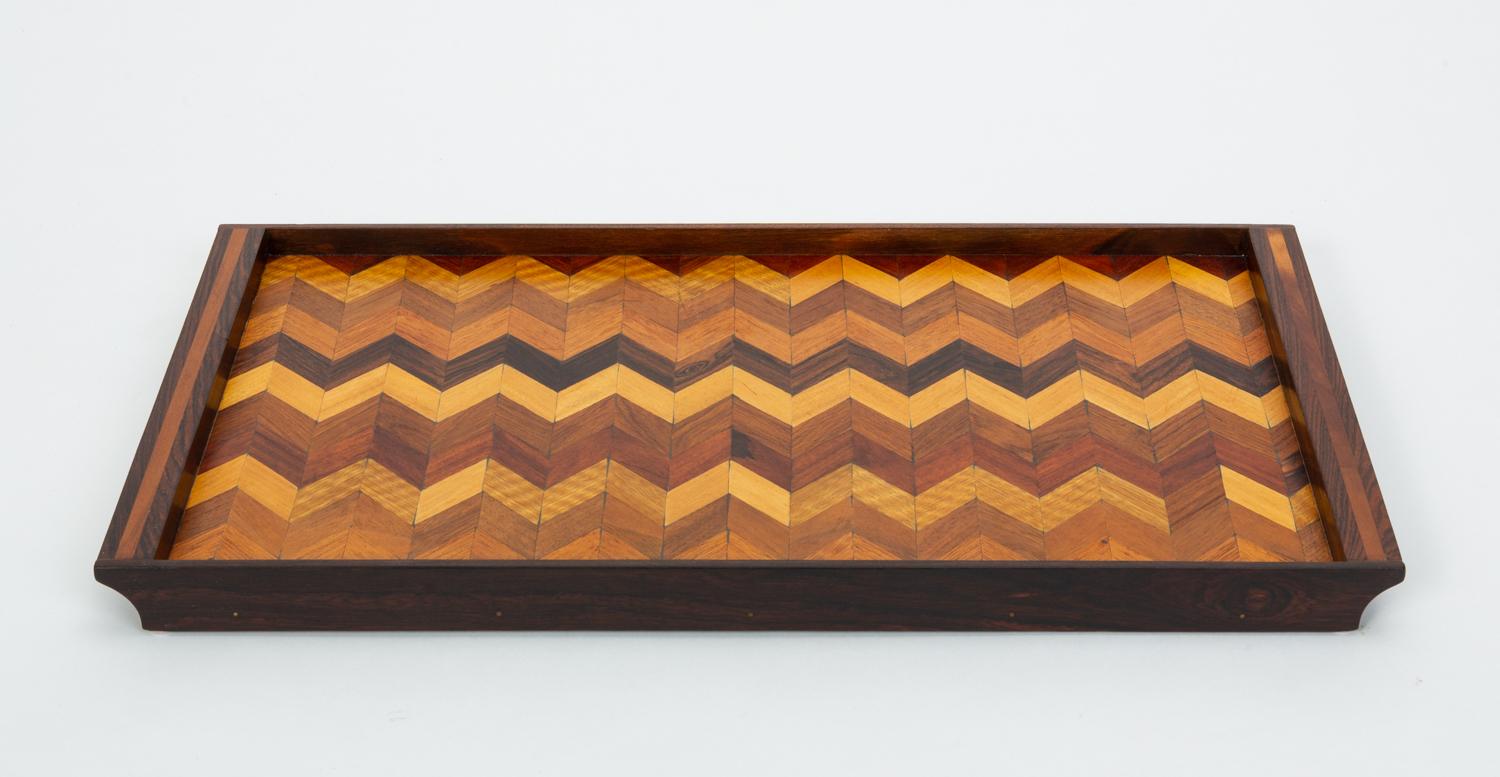 Inlaid Tray with Chevron Pattern by Don Shoemaker for Senal In Excellent Condition In Los Angeles, CA