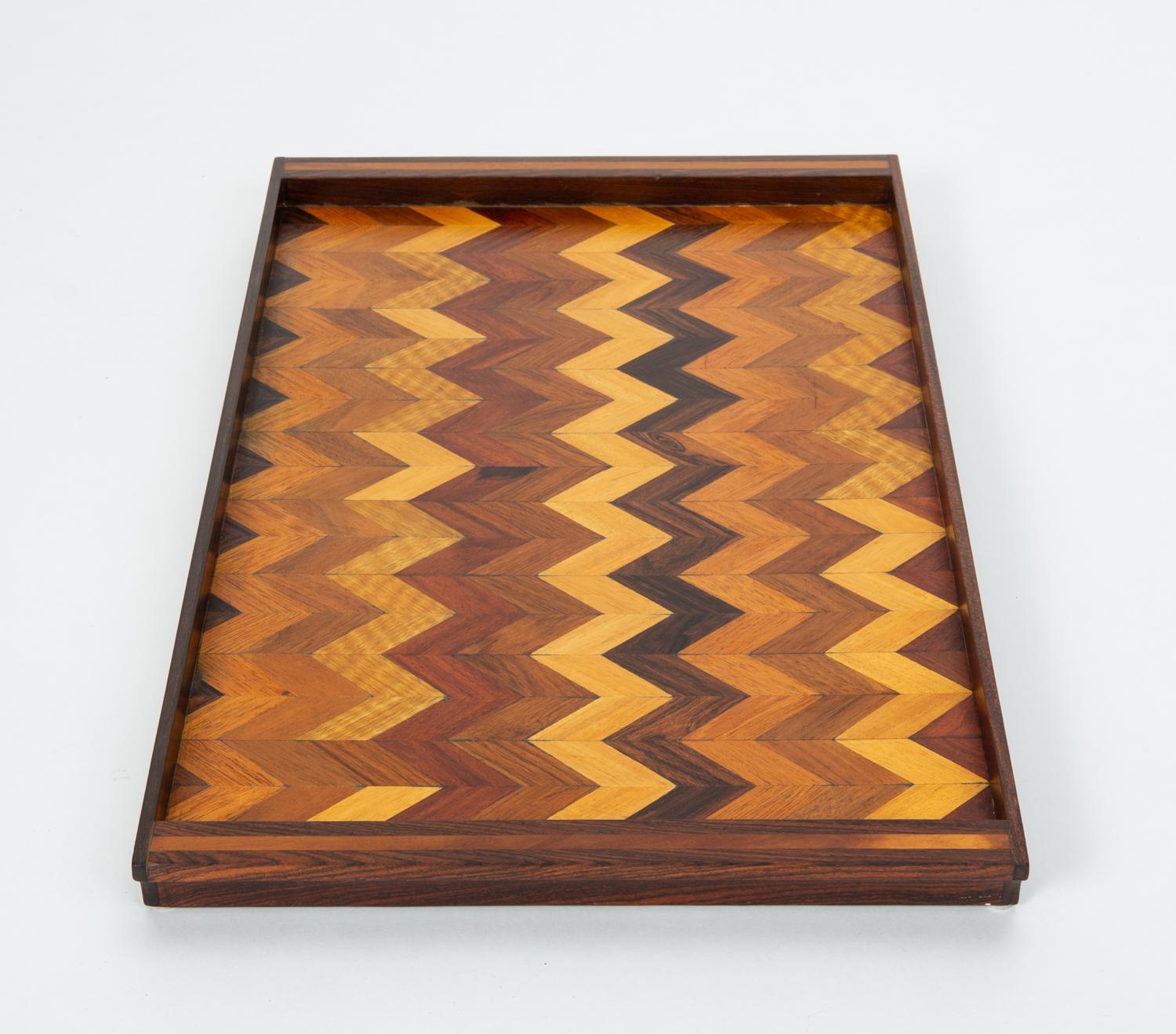 20th Century Inlaid Tray with Chevron Pattern by Don Shoemaker for Senal