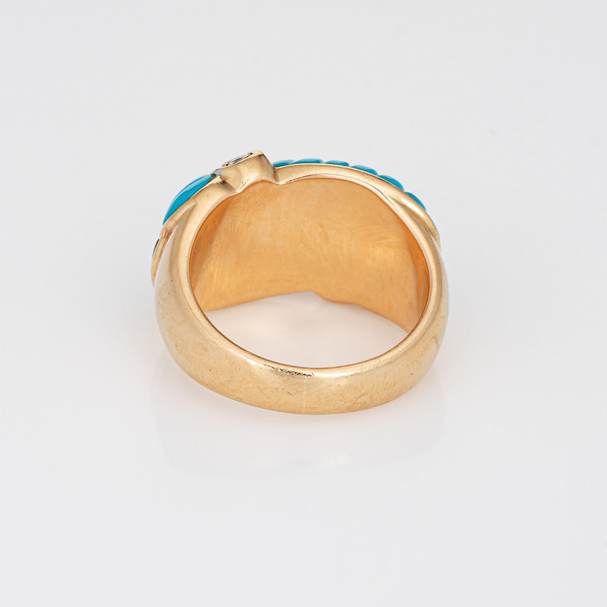Inlaid Turquoise Lapis Diamond Band 14k Yellow Gold Sz 6 Ring Estate Jewelry  In Good Condition For Sale In Torrance, CA