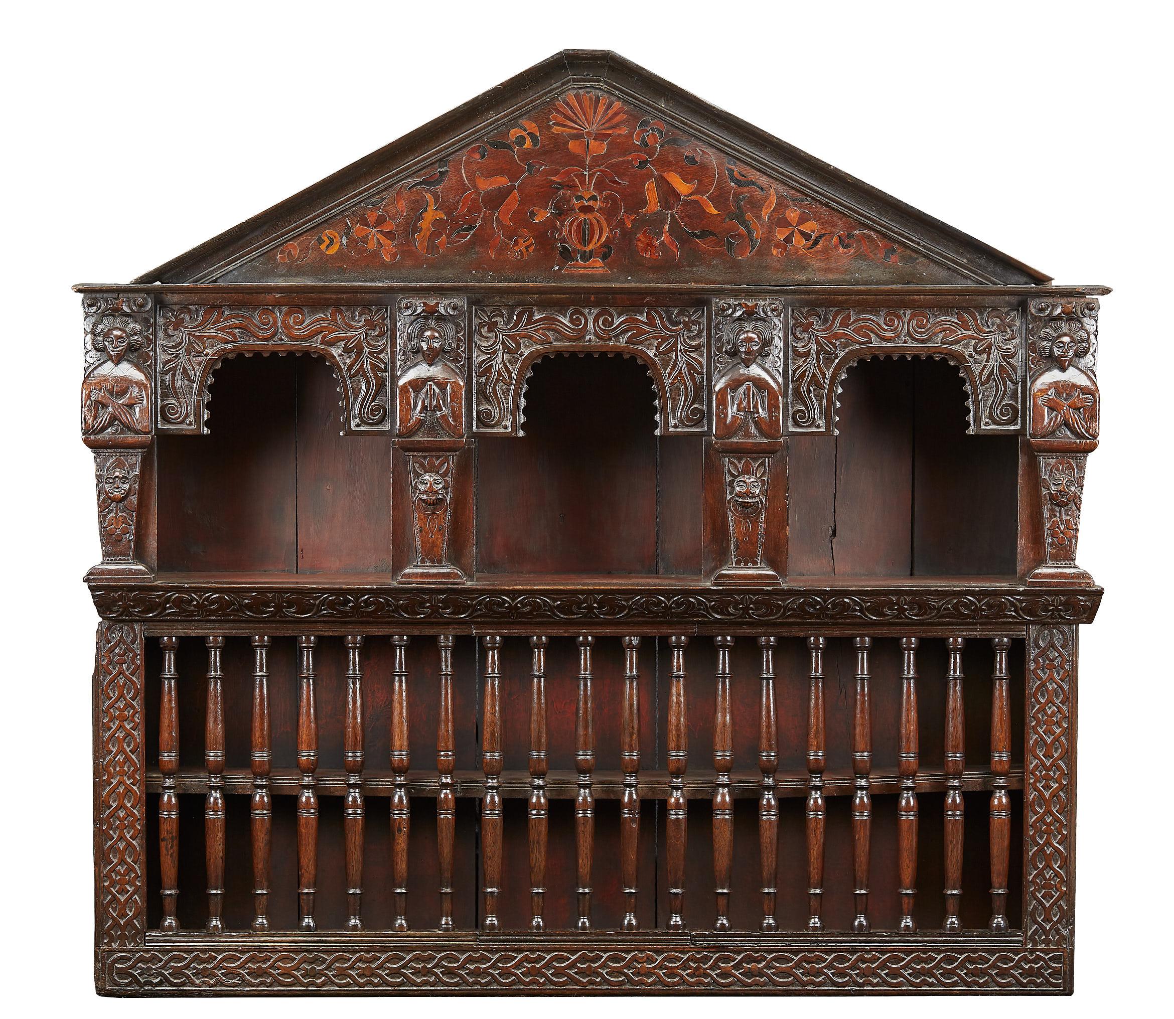 Inlaid Wall/Glass Cupboard, English, Yorkshire, circa 1630-1640 For Sale
