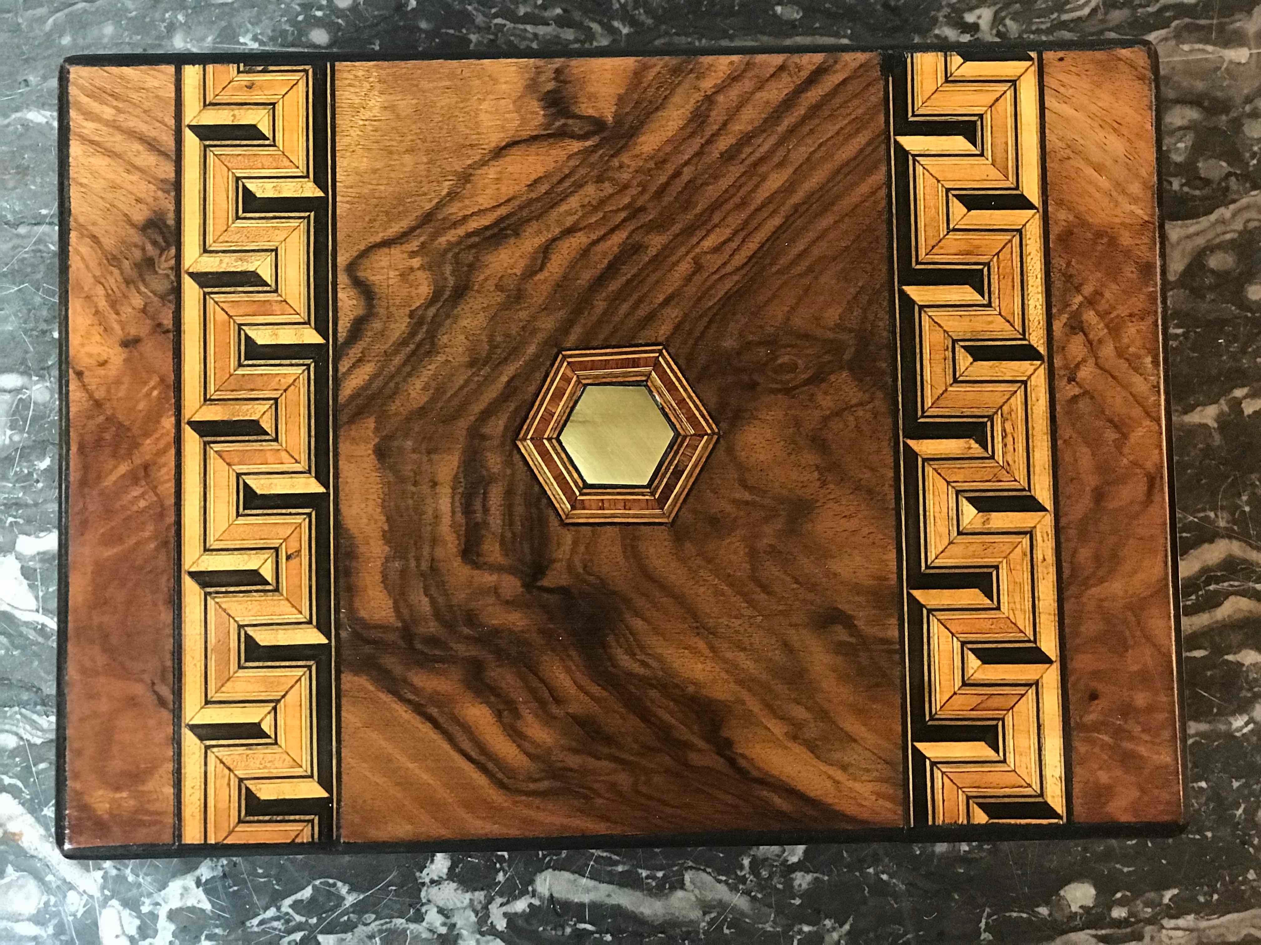 Late Victorian Inlaid Walnut Box from Late 19th Century England