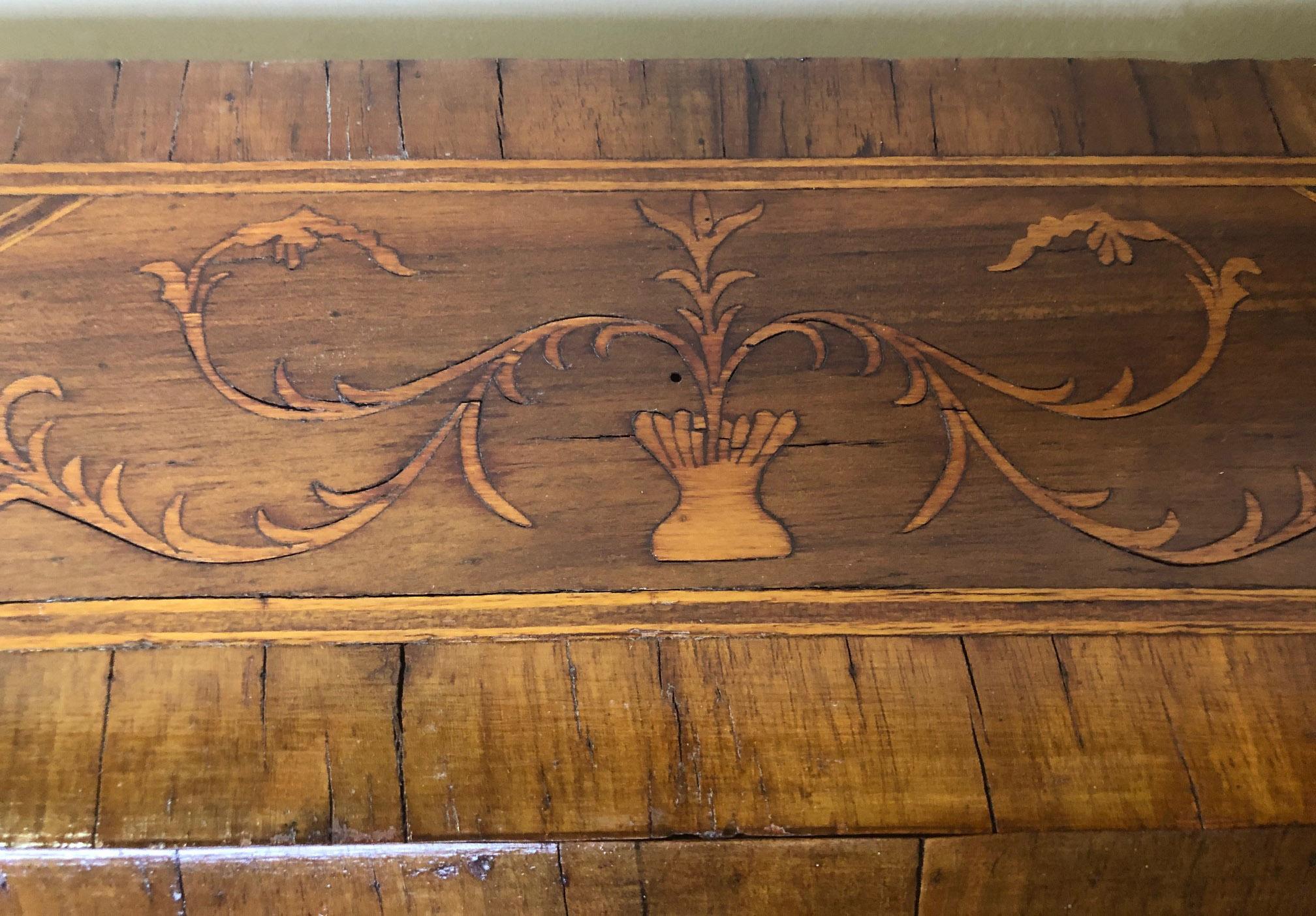 Inlaid Walnut Sideboard Flap 1950's Original Italian with Drawers Natural Color 1