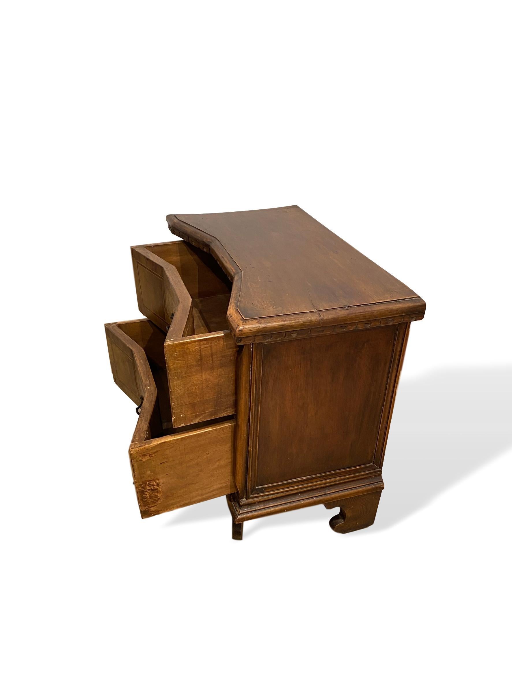 Inlay Inlaid Walnut Two-Drawer Side Commode with Concave Block Front, Italian For Sale