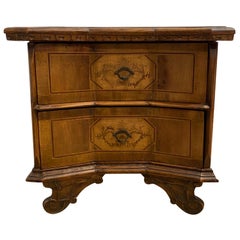 Inlaid Walnut Two-Drawer Side Commode with Concave Block Front, Italian