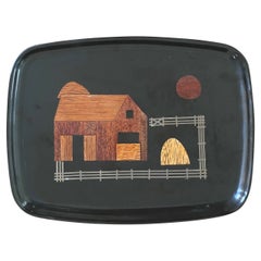 Inlaid Wood "Farm / Barn" Tray by Couroc California