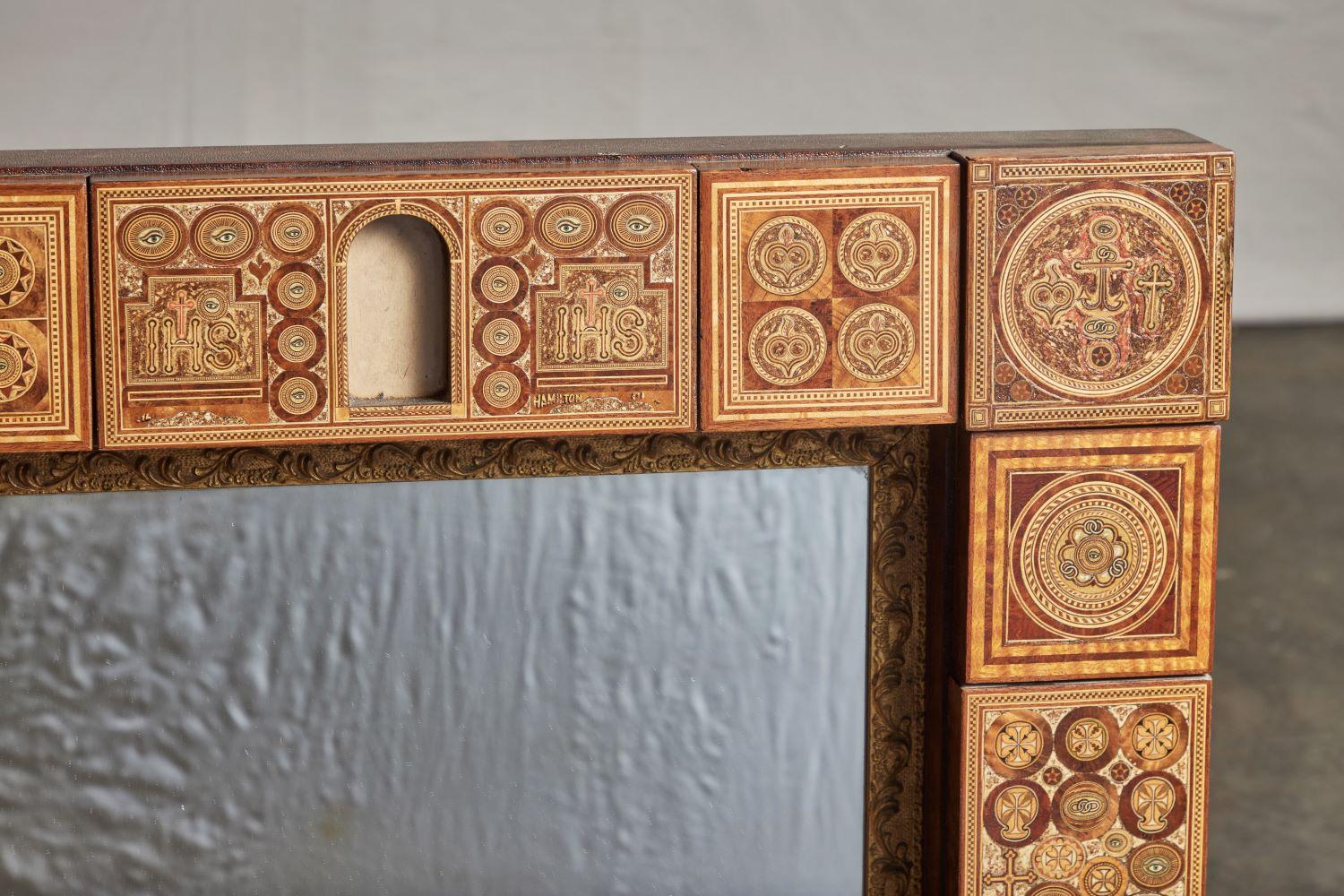 Asian Inlaid Wood Mirror For Sale