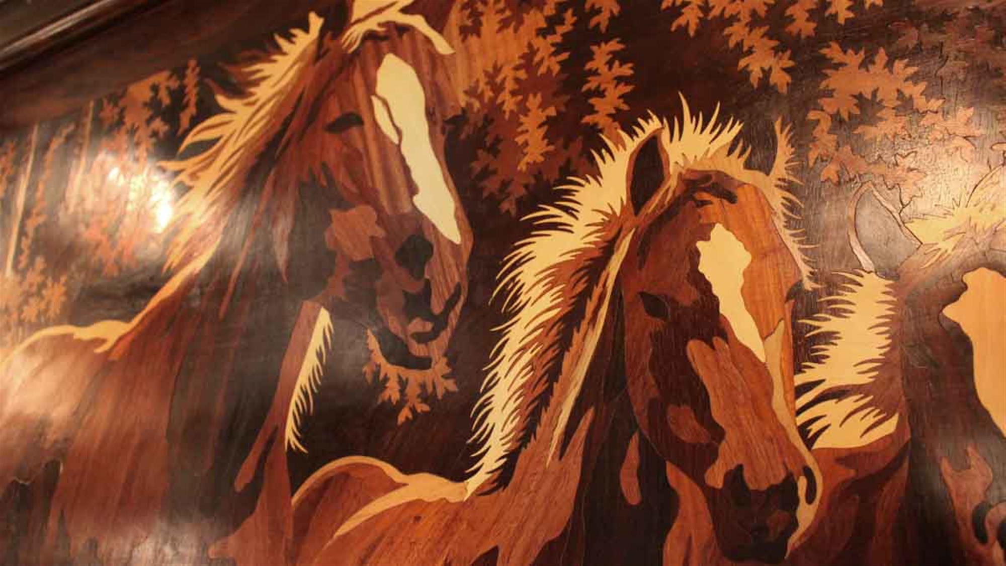 Inlaid Wood Portrait of Horses, 1980s In Good Condition In New York, NY