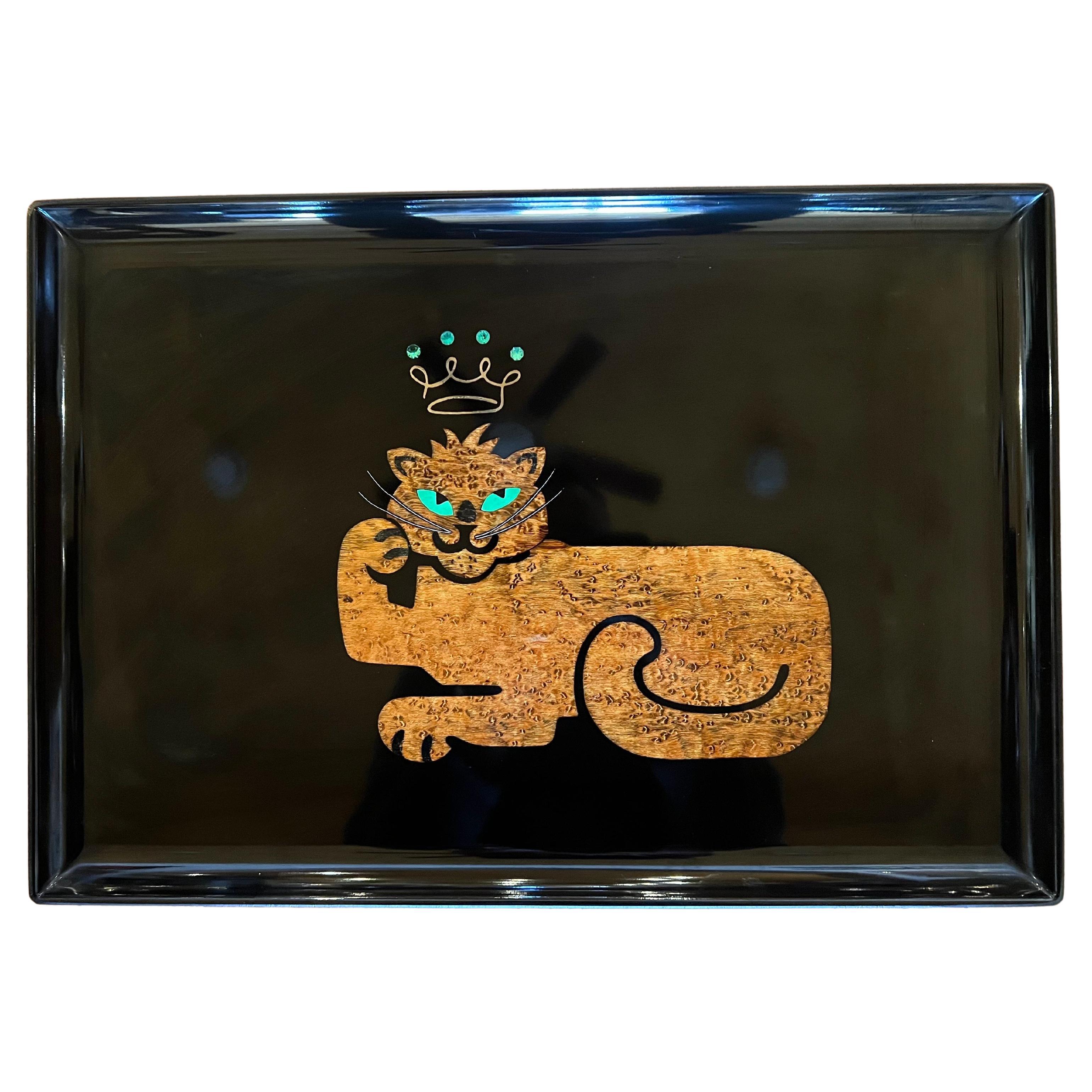 Inlaid Wood Queen Tiger Large Tray by Couroc California
