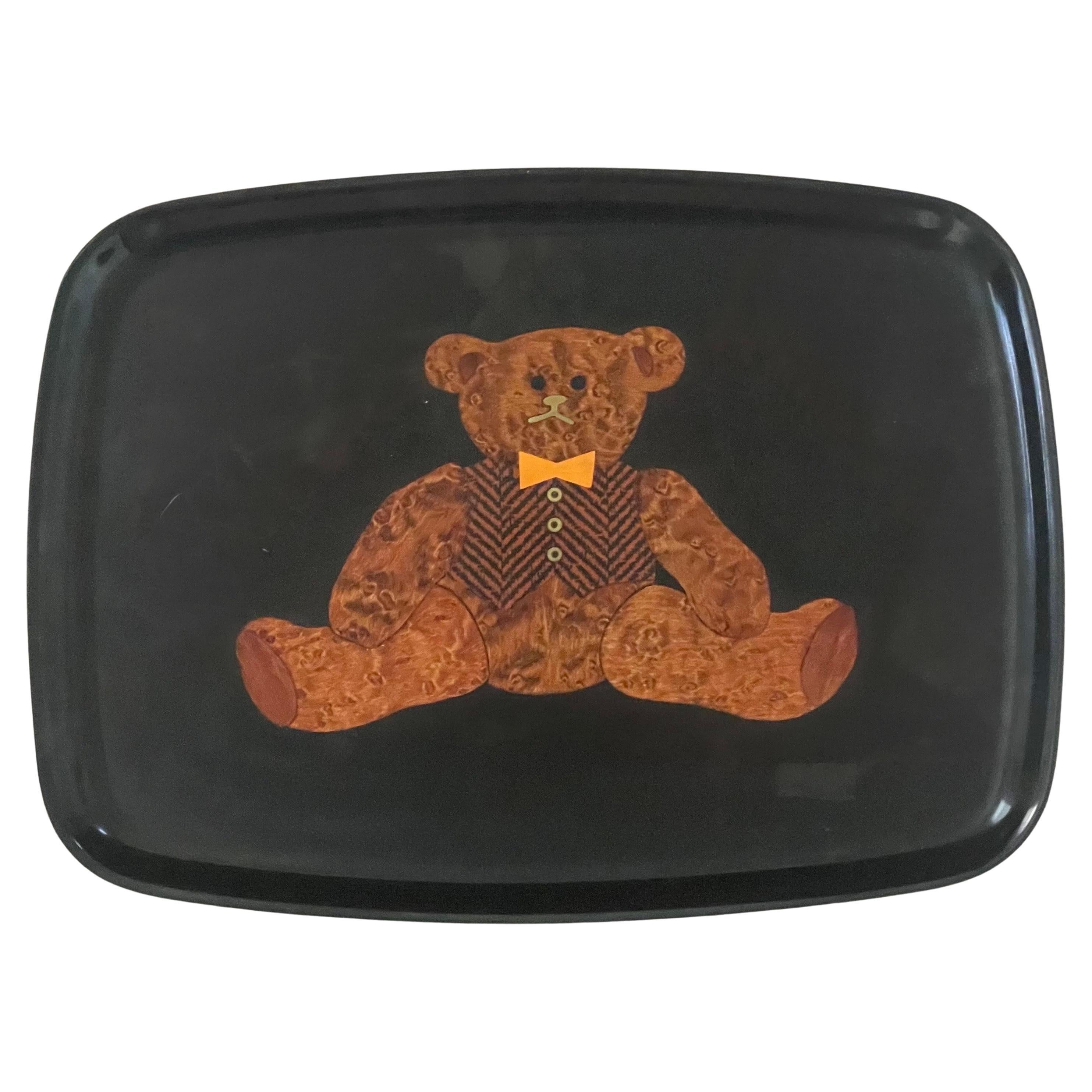 Inlaid Wood "Teddy Bear" Tray by Couroc California For Sale