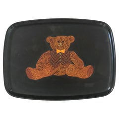 Vintage Inlaid Wood "Teddy Bear" Tray by Couroc California