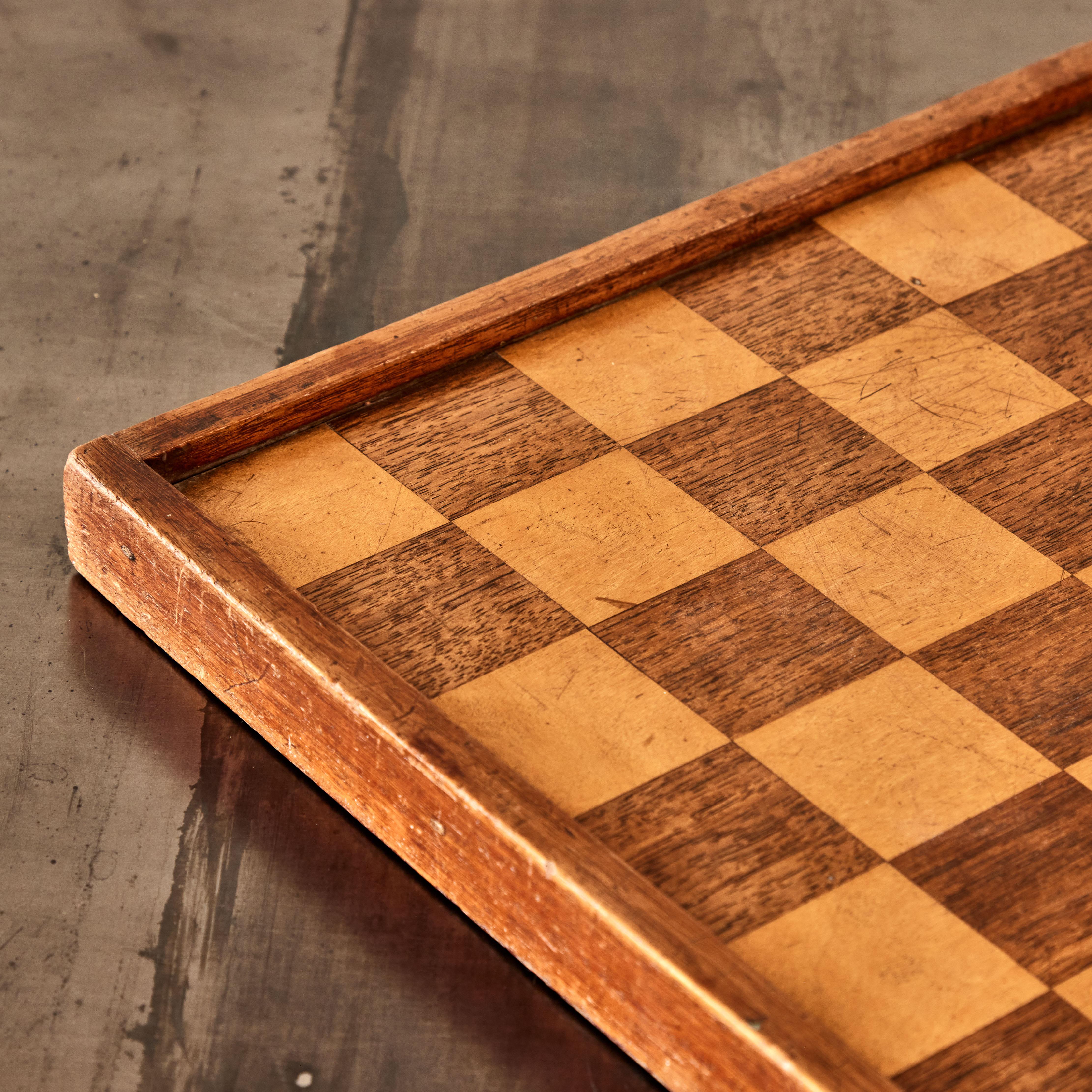 Inlay Inlaid Wooden Checker or Chess Board from 19th Century England For Sale