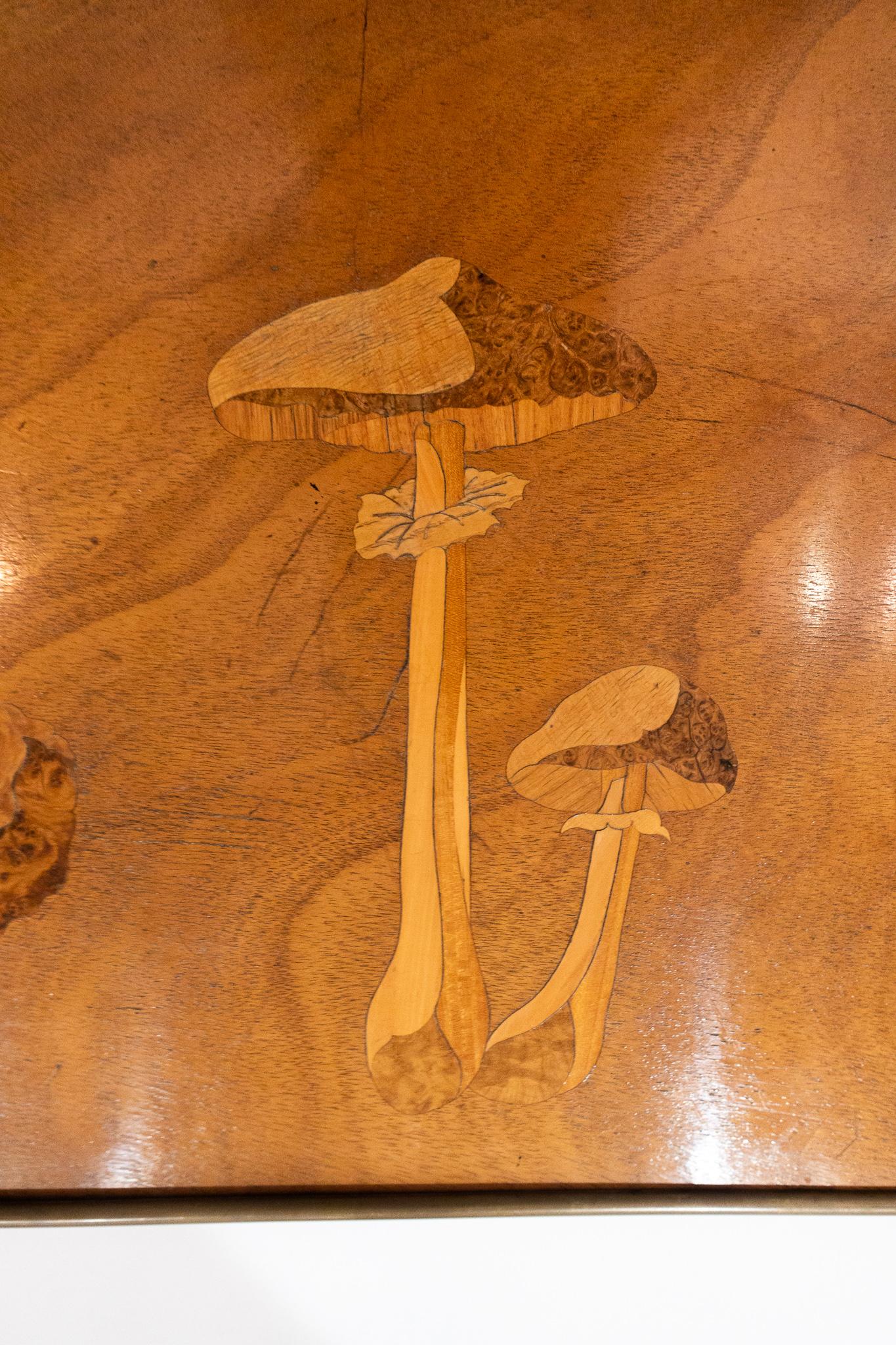 French Inlaid Wooden Panel with Mushrooms and a Butterfly, Signed Christian Dior, Paris