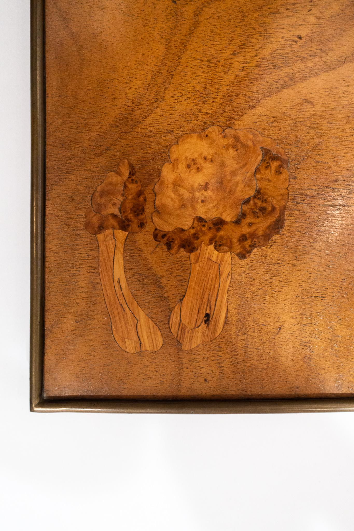Inlay Inlaid Wooden Panel with Mushrooms and a Butterfly, Signed Christian Dior, Paris