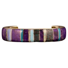 Julian Arviso Navajo Inlay Cuff Bracelet, Sugilite, Austrailian Opal, Turquoise