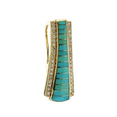 Inlay Lab Turquoise & Diamond 14K Yellow Gold Bar Pendant Charm »