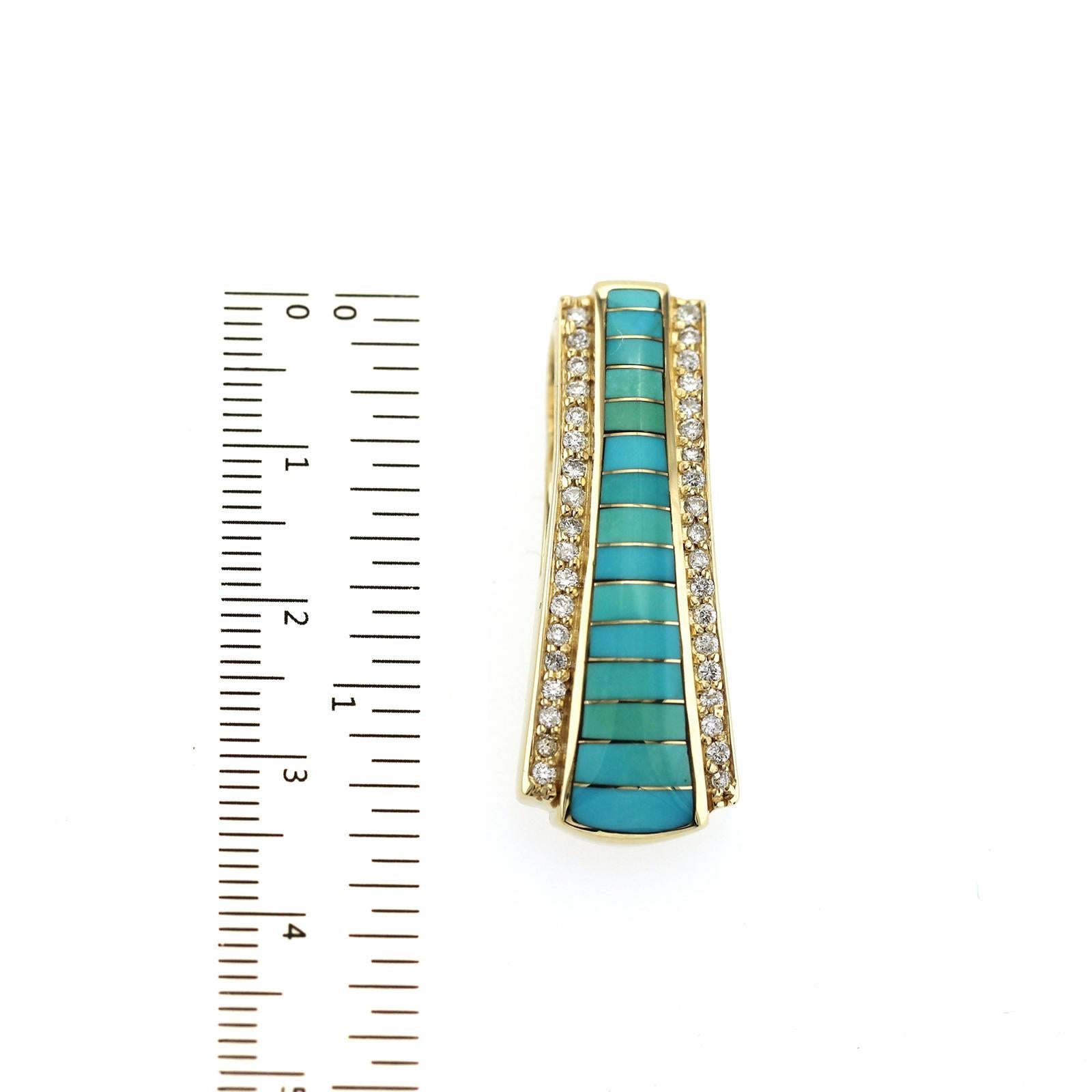 Pendentif en or jaune 14K avec turquoise de laboratoire incrustée et diamant 