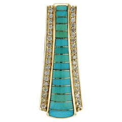 Inlay Lab Turquoise & Diamond 14K Yellow Gold Bar Pendant Charm »