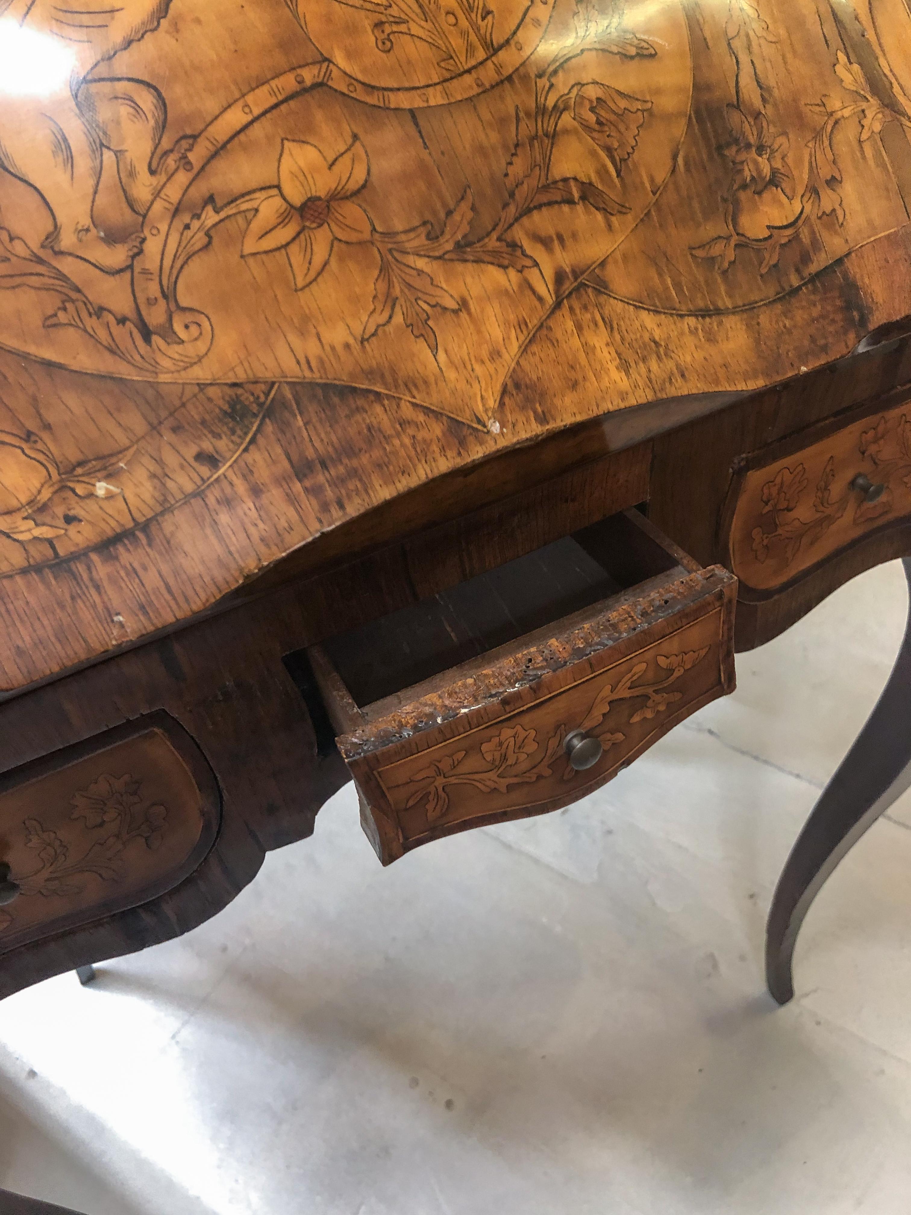 Inlay Marquetry Bombay Desk / Secretary In Good Condition In Los Angeles, CA