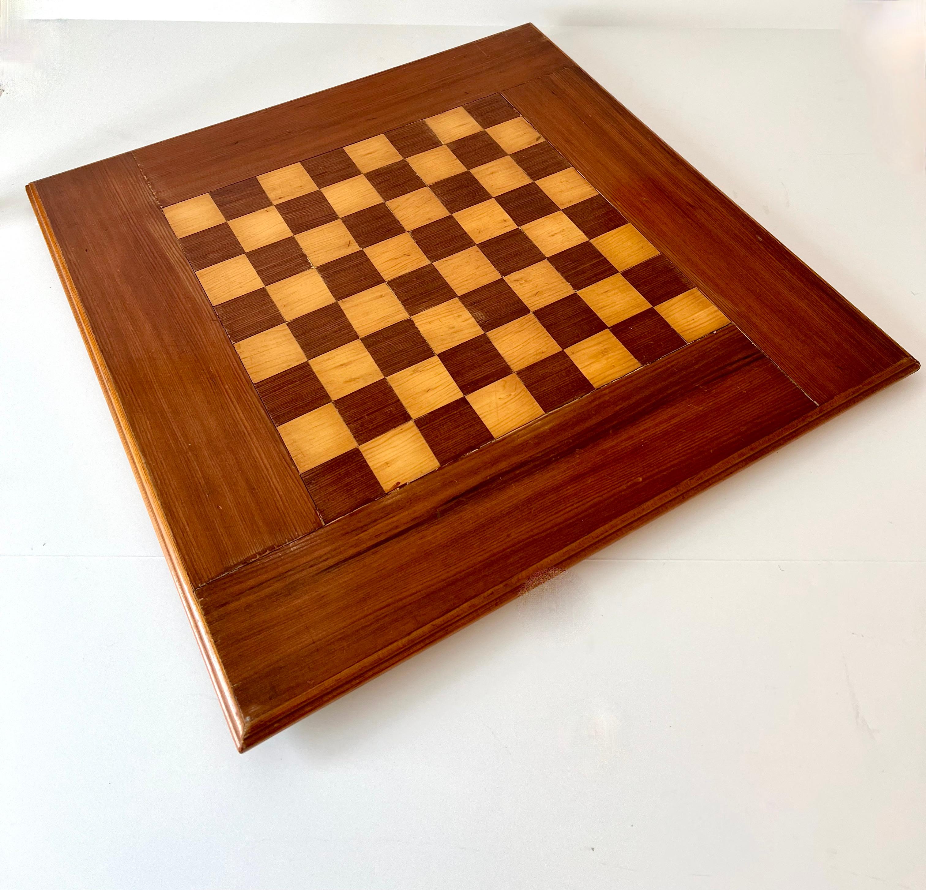 English Inlay Wood Chess or Checker Board with Wide Wooden Perimeter and Felt Backing For Sale