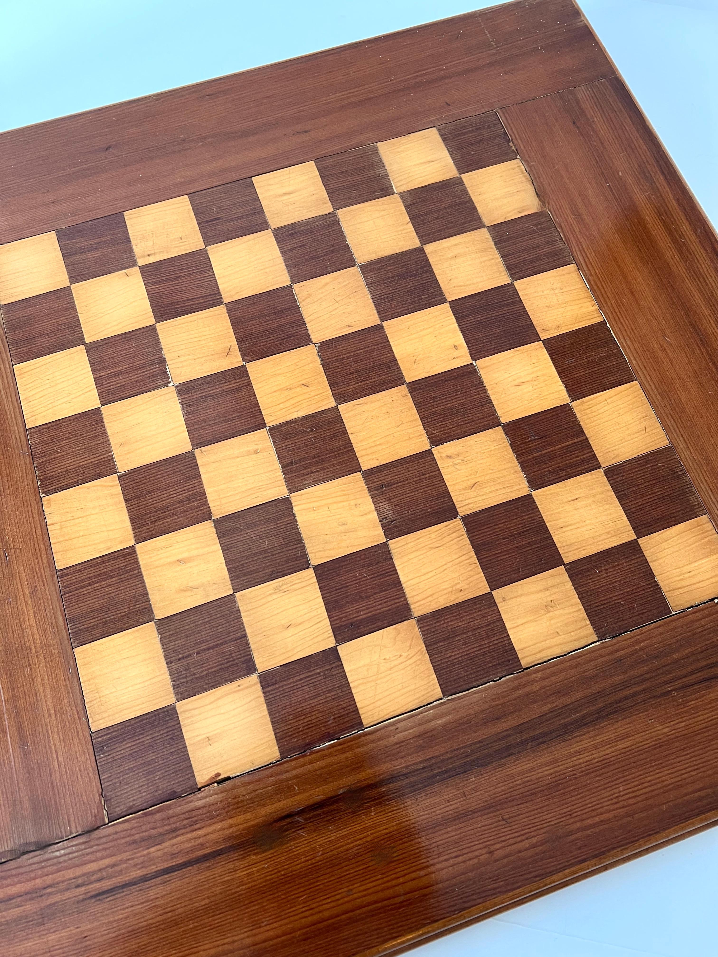 Hand-Crafted Inlay Wood Chess or Checker Board with Wide Wooden Perimeter and Felt Backing For Sale