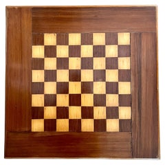 Antique Inlay Wood Chess or Checker Board with Wide Wooden Perimeter and Felt Backing