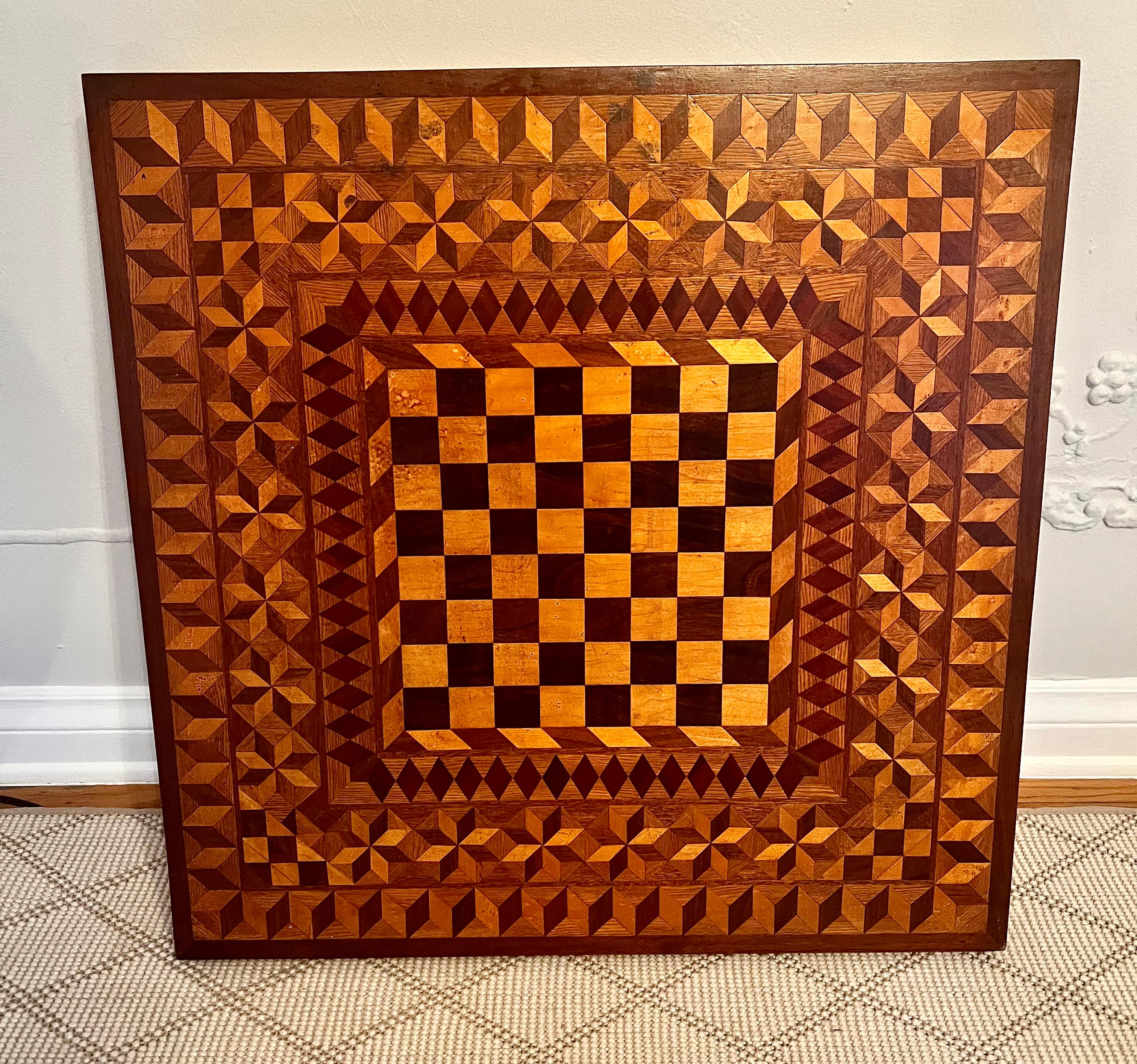 Portable Inlay Marquetry Wood Folding Game Table In Good Condition In Los Angeles, CA