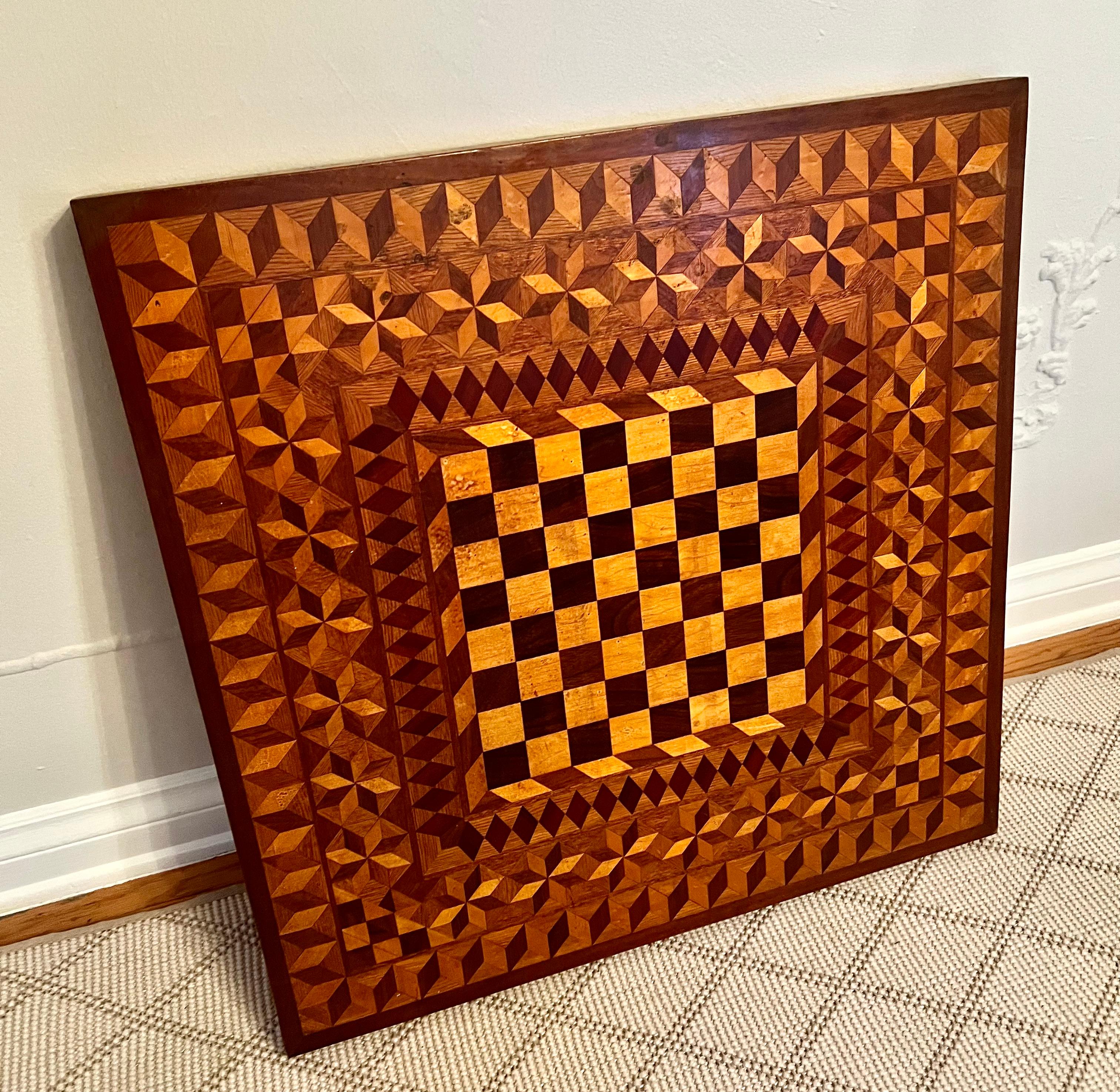 20th Century Portable Inlay Marquetry Wood Folding Game Table