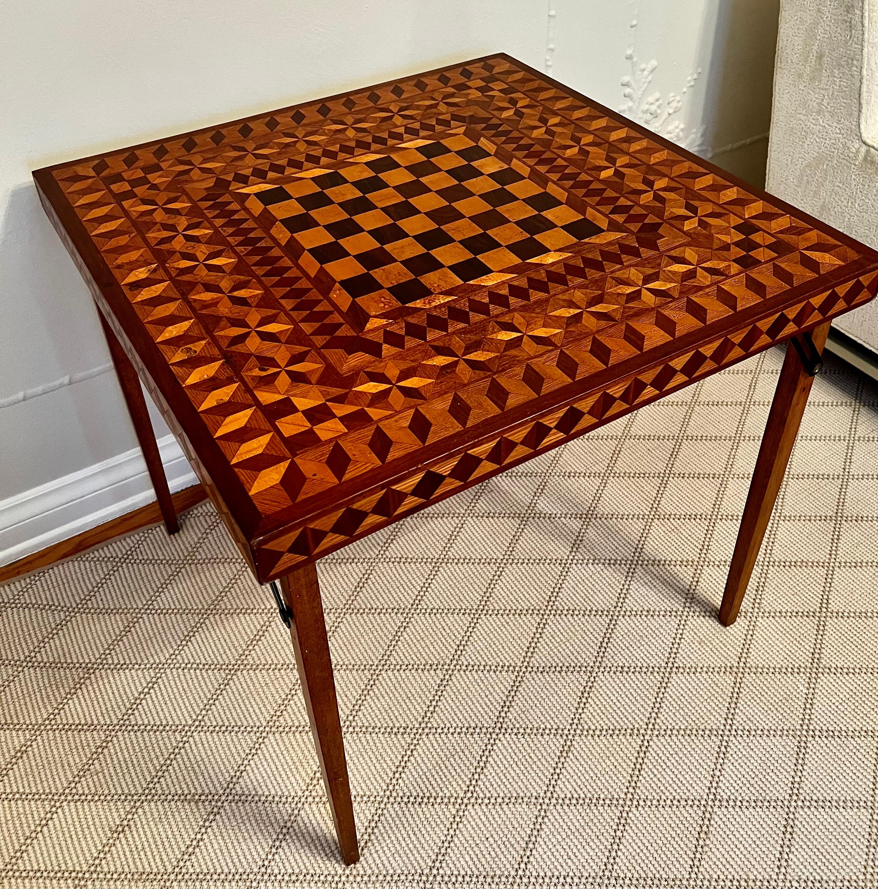 Portable Inlay Marquetry Wood Folding Game Table 1