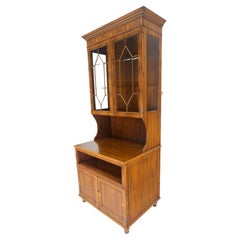 Inlayed 89" Yew Wood Deep Base Display China Cabinet Individual Glass MINT!