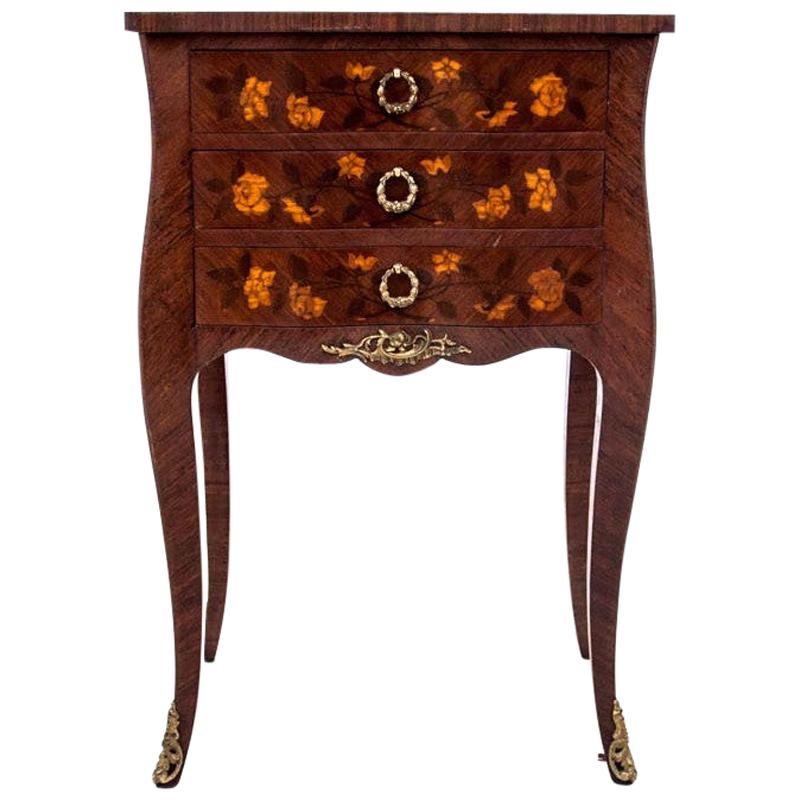 Inlayed Antique Chest of Drawers, Bedside Table