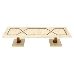Piano e base in travertino intarsiato 18x60" Rettangolo Mid Century Modern Coffee Table