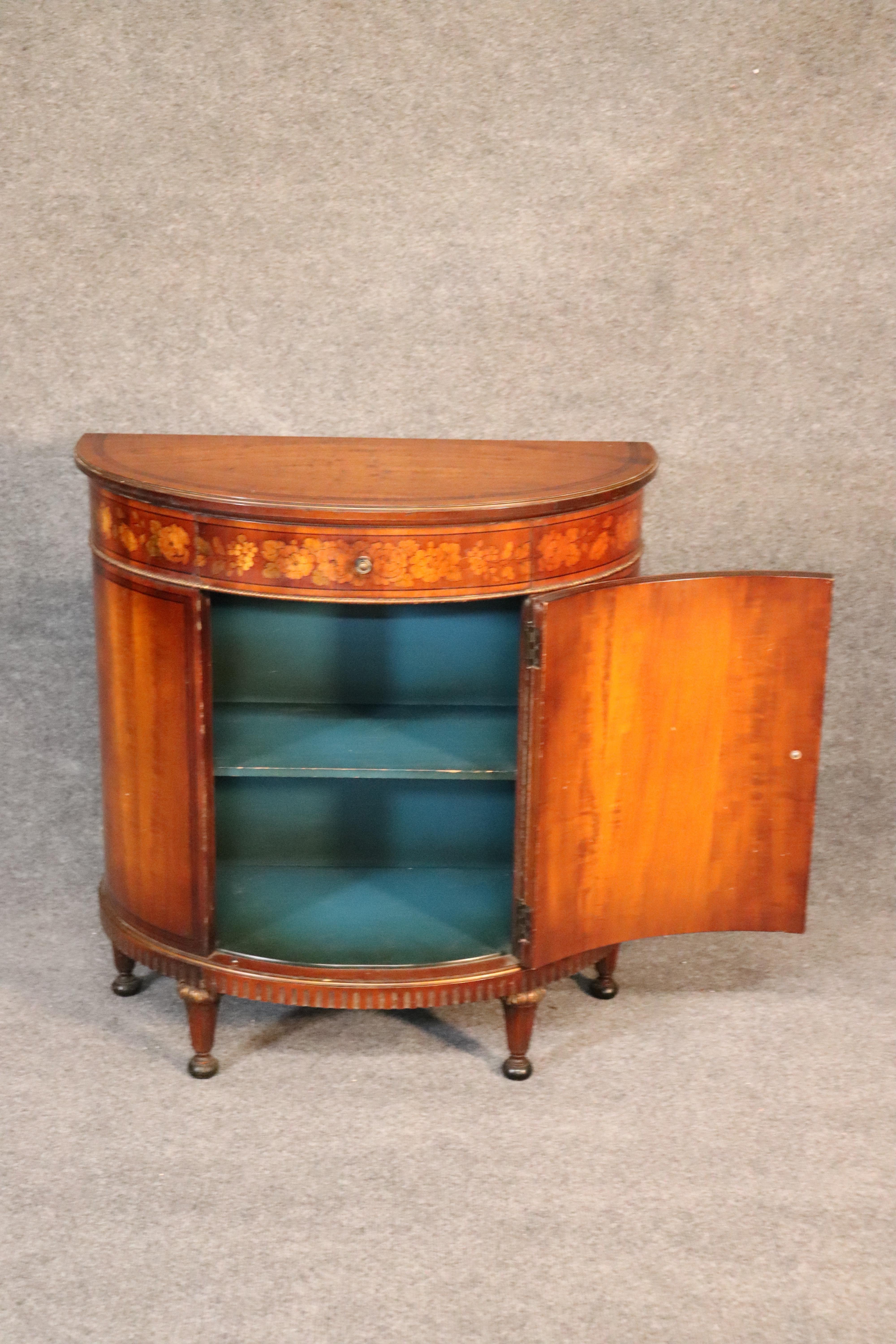 Early 20th Century Inlaid Satinwood Adams Style Demilune Commode Nightstand, circa 1920s