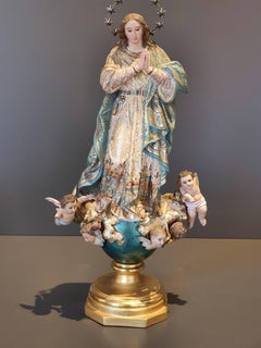 Inmaculada policromada en talla de madera , S.XIX .