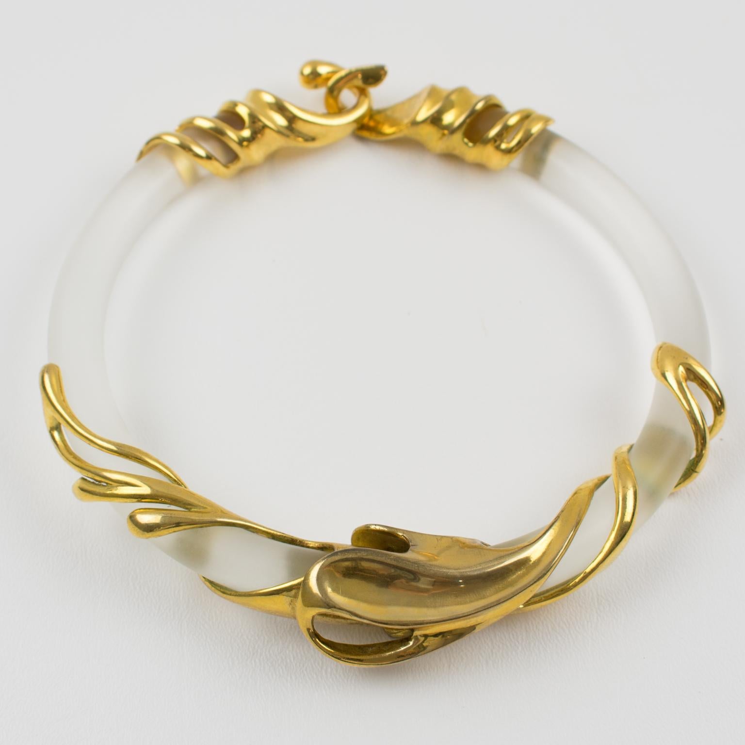 Women's or Men's Inna Cytrine Gilded Metal and Frosted Lucite Futurist Collar Necklace