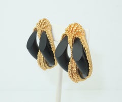 Inna Cytrine Gold Tone & Black Clip On Earrings, 1980's